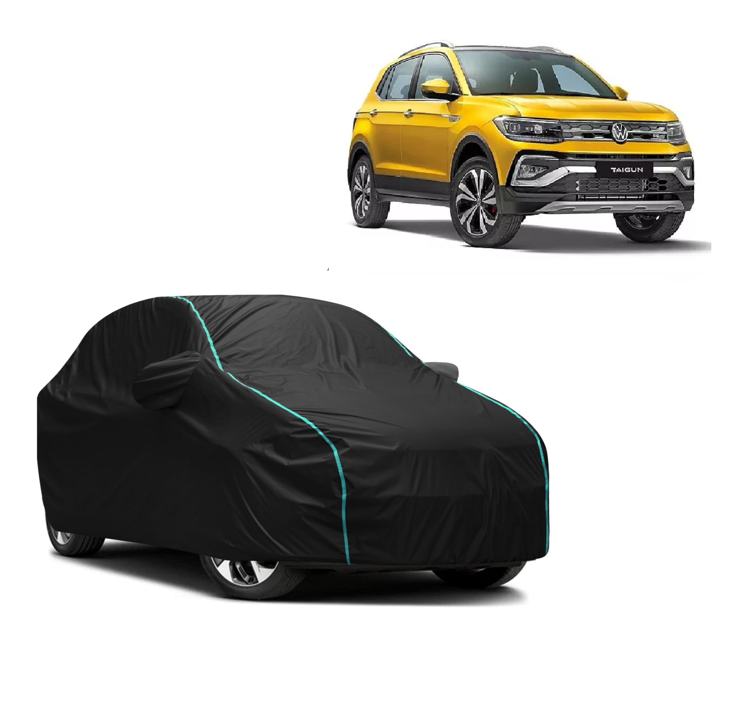 NG Auto Front 100% Water Resistance (Trusted) Fully Body Car Cover for Taigun (All Models Compatible) Heat Resistant,Triple Stitch, 2 Buckle with Strong Strap (Grey&Red Pipping)