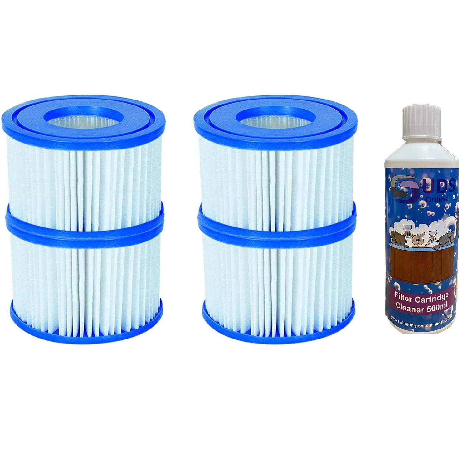 SUDS-ONLINE Filter Cartridge Cleaner With Compatible Bestway Filter Cartridge VI Replacement FOR Lay-Z-Spa Miami, Vegas, Monaco, Palm Springs (2, 500ml)