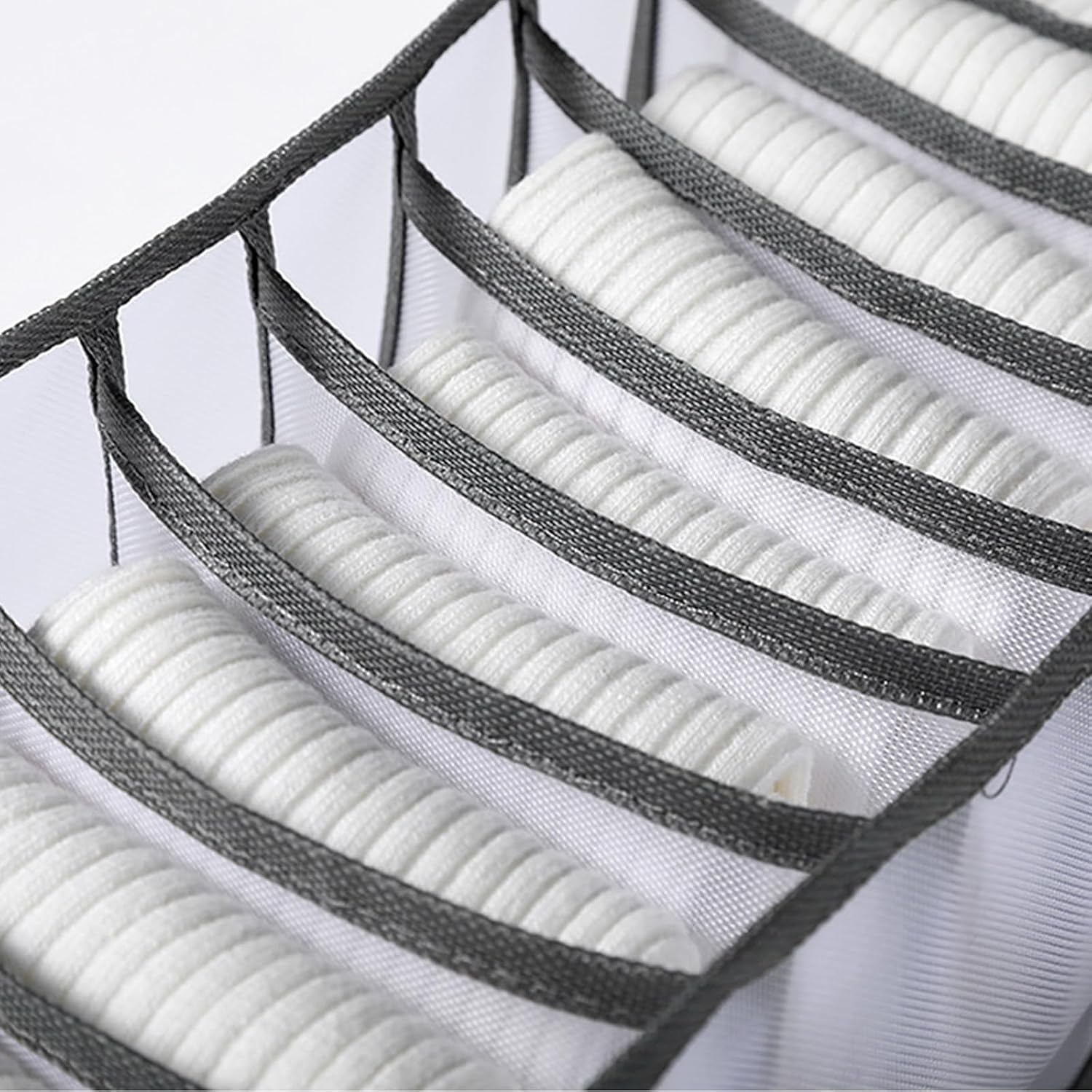 Caixa de armazenamento de roupa íntima de 7 compartimentos com malha de nylon respirável, organizador de gaveta dobrável para meias, lingerie e pequenos itens de roupas