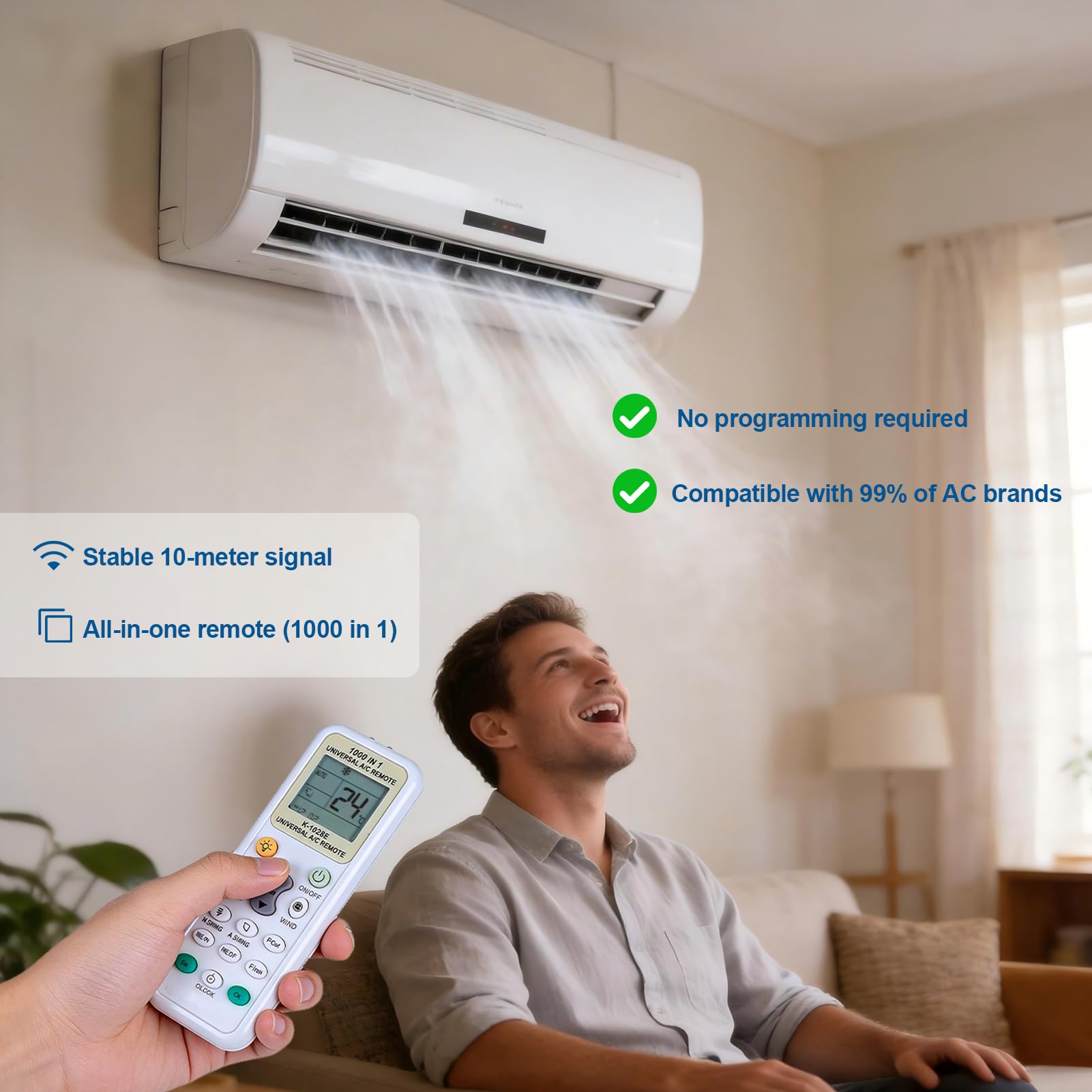 Mando Aire Acondicionado Universal K-1028E, Control Remoto LCD Digital 1000 en 1, Compatible con LG, Samsung, Daikin, Gree, Midea, Toshiba, Haier y Más de 1000 Marcas — view 3