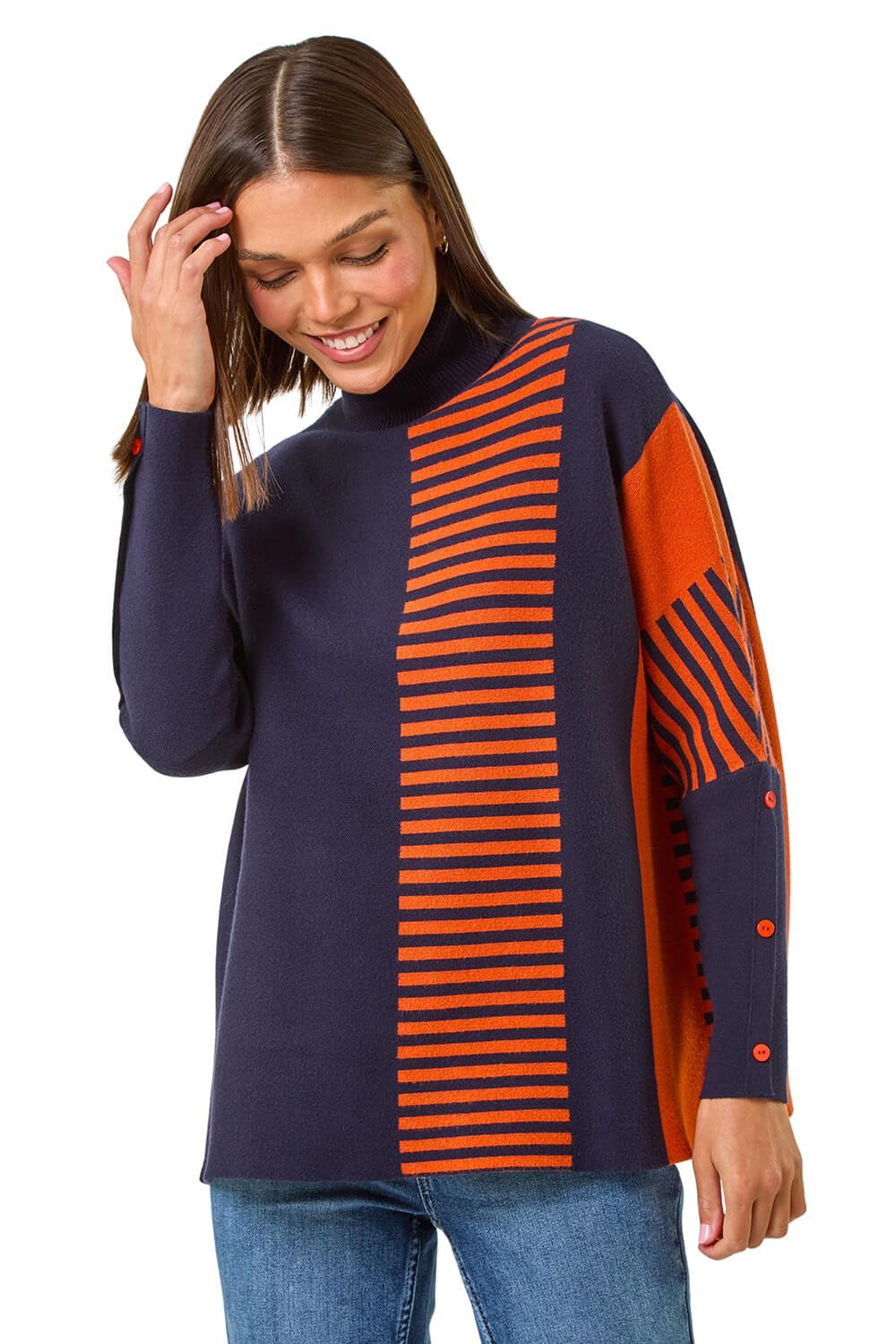 Roman Women's Midnight Stripe Colour Block Jumper In Size 16