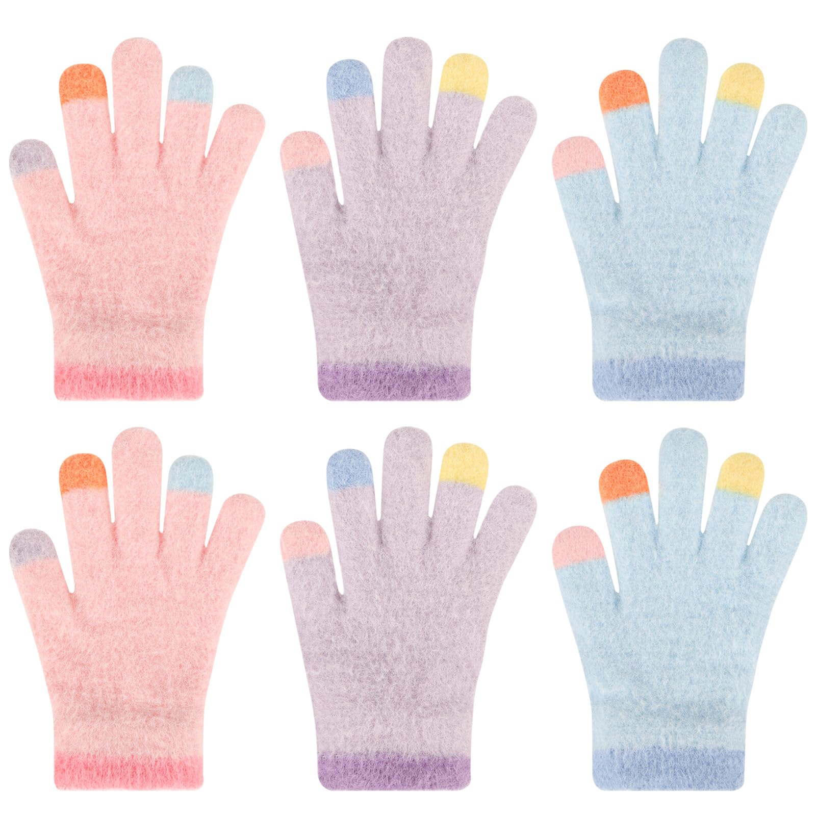 QKURT Lot de 3 paires gants d'hiver chauds enfants mitaines tricot extensible 4-10 ans