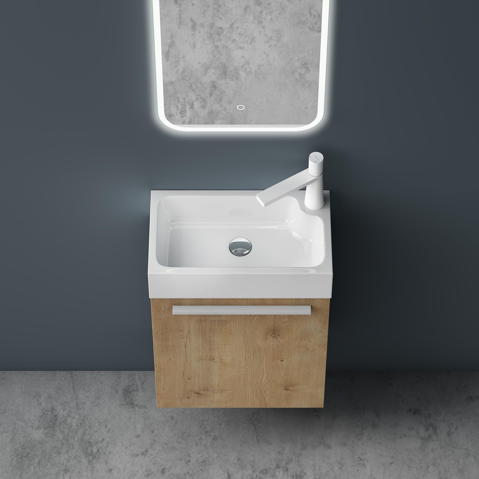 Mai & Mai Meuble de Salle de Bain Marron Clair 46cm Meubles de Salle de Bain Suspendu avec Vasque