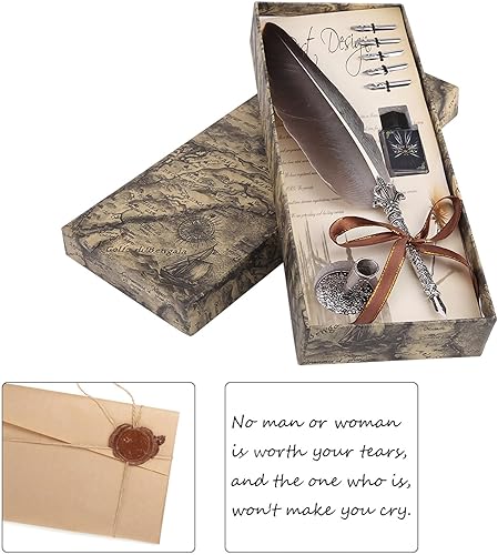 Miniatura 4 de Walfront Juego de tinta de pluma, juego de tinta vintage de caligrafía antigua, bolígrafo de escritura con 5 puntas de repuesto, regalo ejecutivo