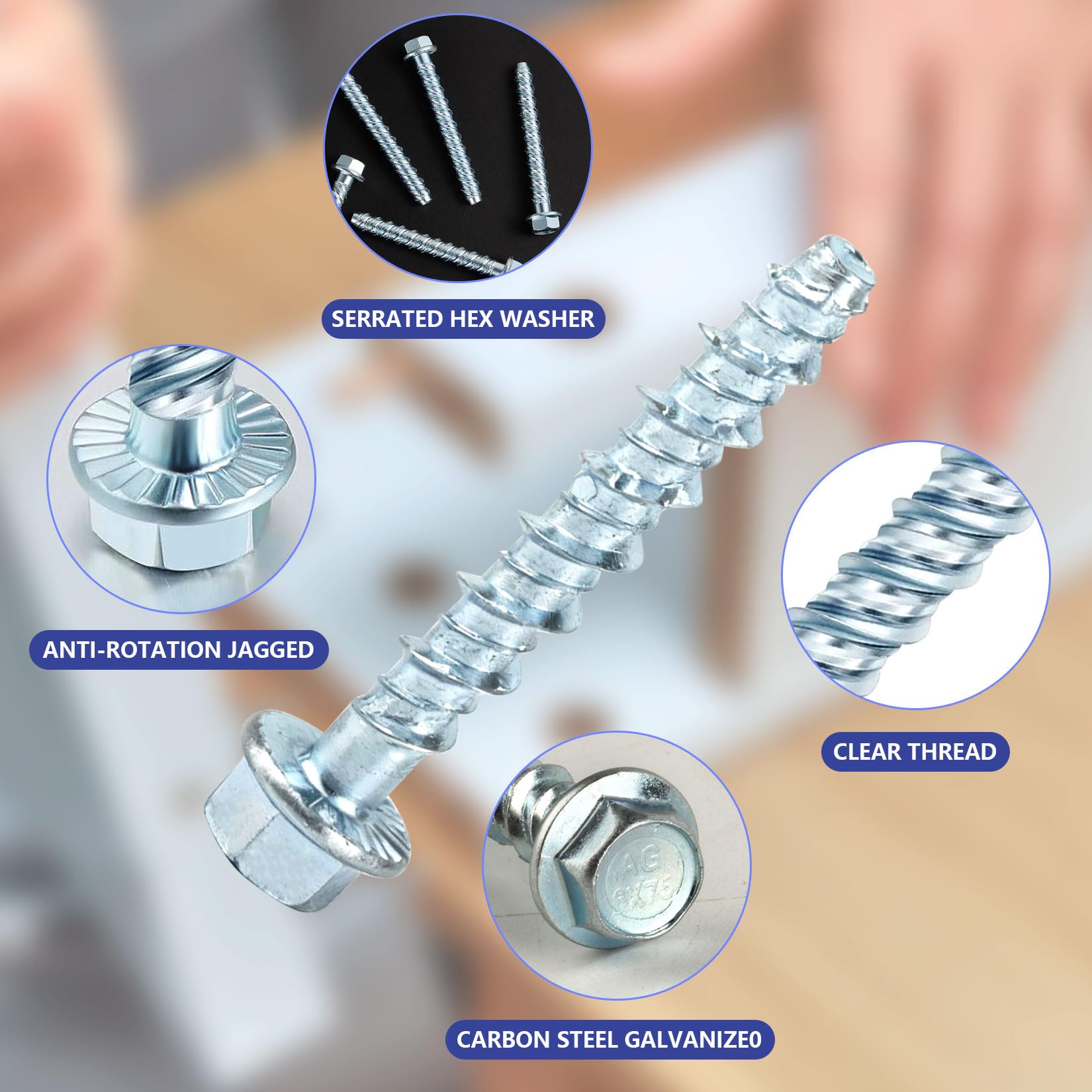 Confezione da 30 viti per cemento M6 x 50 mm, set di viti per cemento a testa esagonale, viti per cemento senza tasselli, zincate con rondella, tassello per muratura industriale architettura in