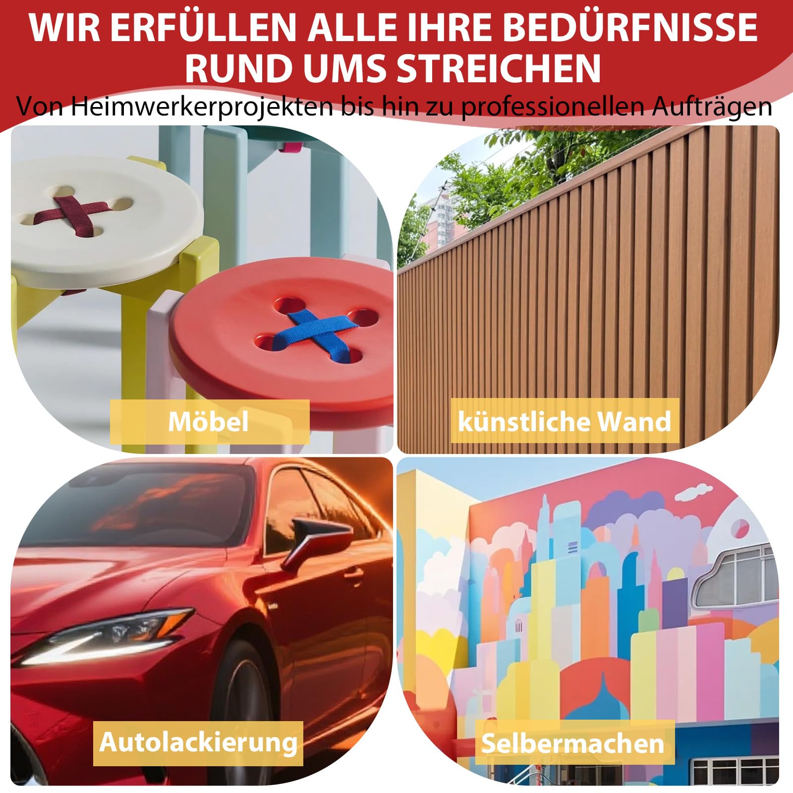 HVLP Spritzpistole mit 4 Düsen-Kits 1,4/1,7/2,0/2,5mm, Lackierpistolen Auto mit 10 x 650ml Einweg-Farbbechern, Schwerkraftzufuhr-Farbspritzpistole zum Lackieren von Autos, Möbeln (Rot)