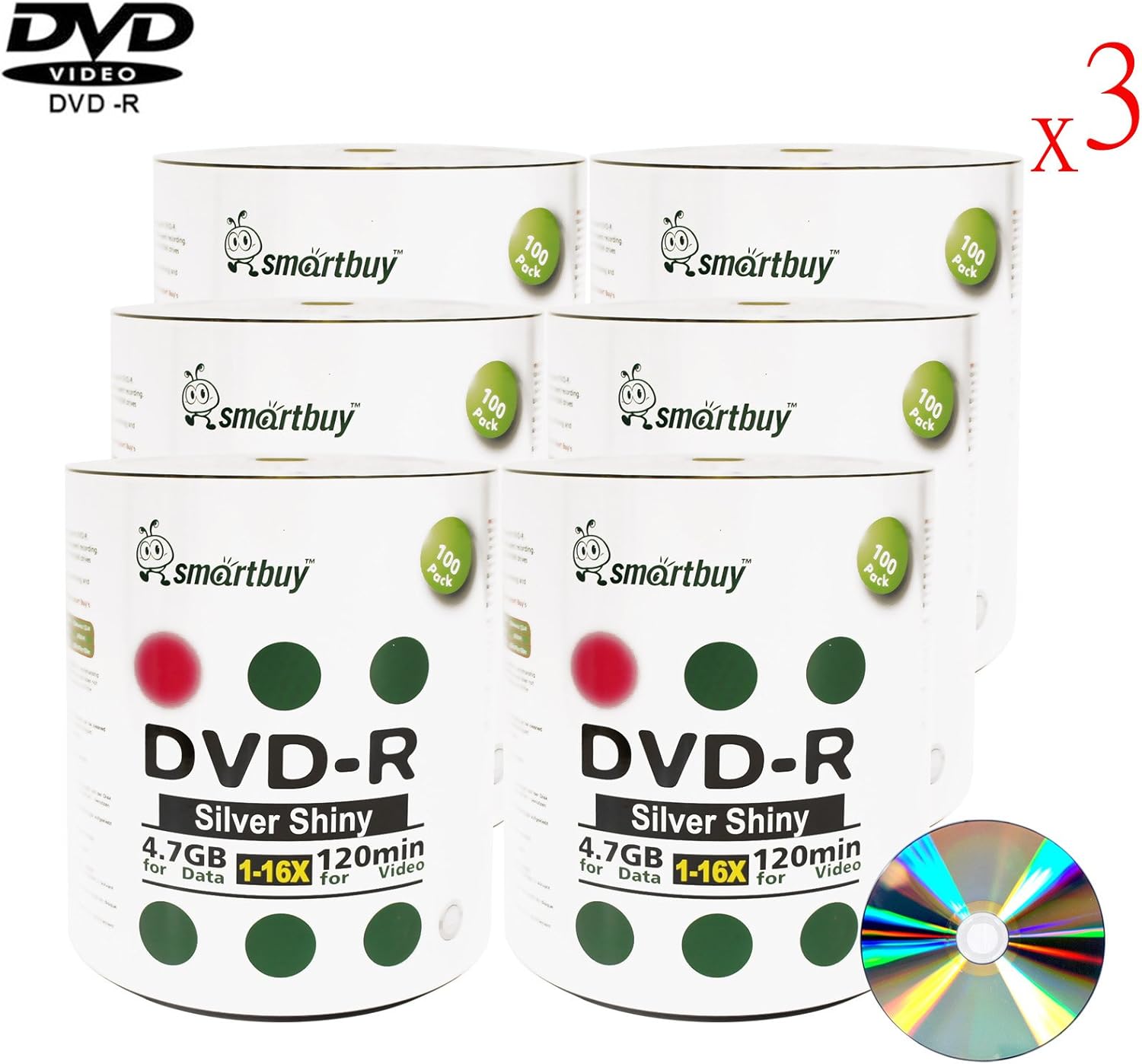 Smart Buy 1800 Pack DVD-r 4.7gb 16x Shiny Silver Blank Data Video Movie Recordable Media Disc, 1800 Disc 1800pk