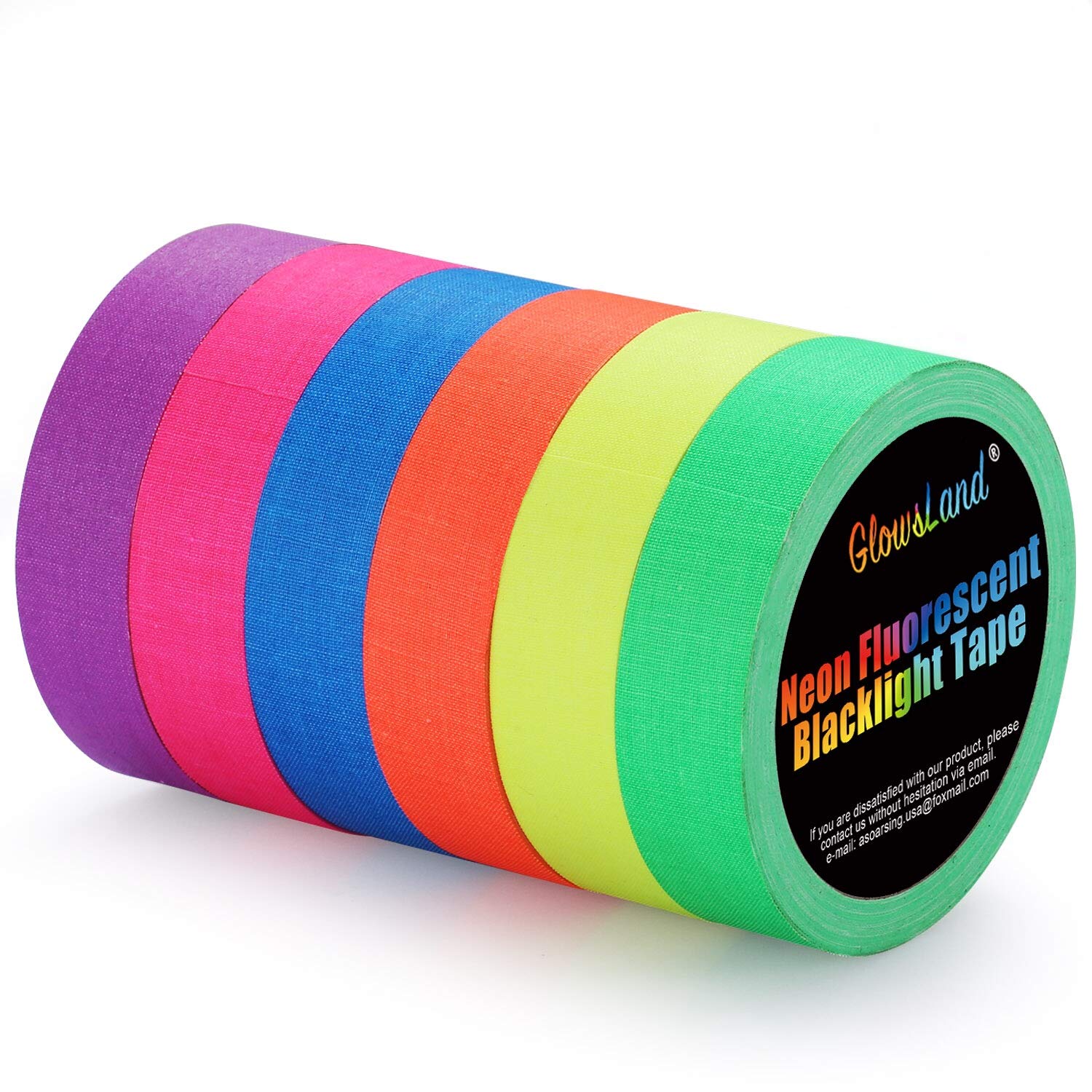 UV Blacklight Reactive Tape [Bigger Size], Fluorescent Gaffer Tapes, 6 Colors, 1 Inch, 50 Foot Per Roll, for Black Light Party Supplies