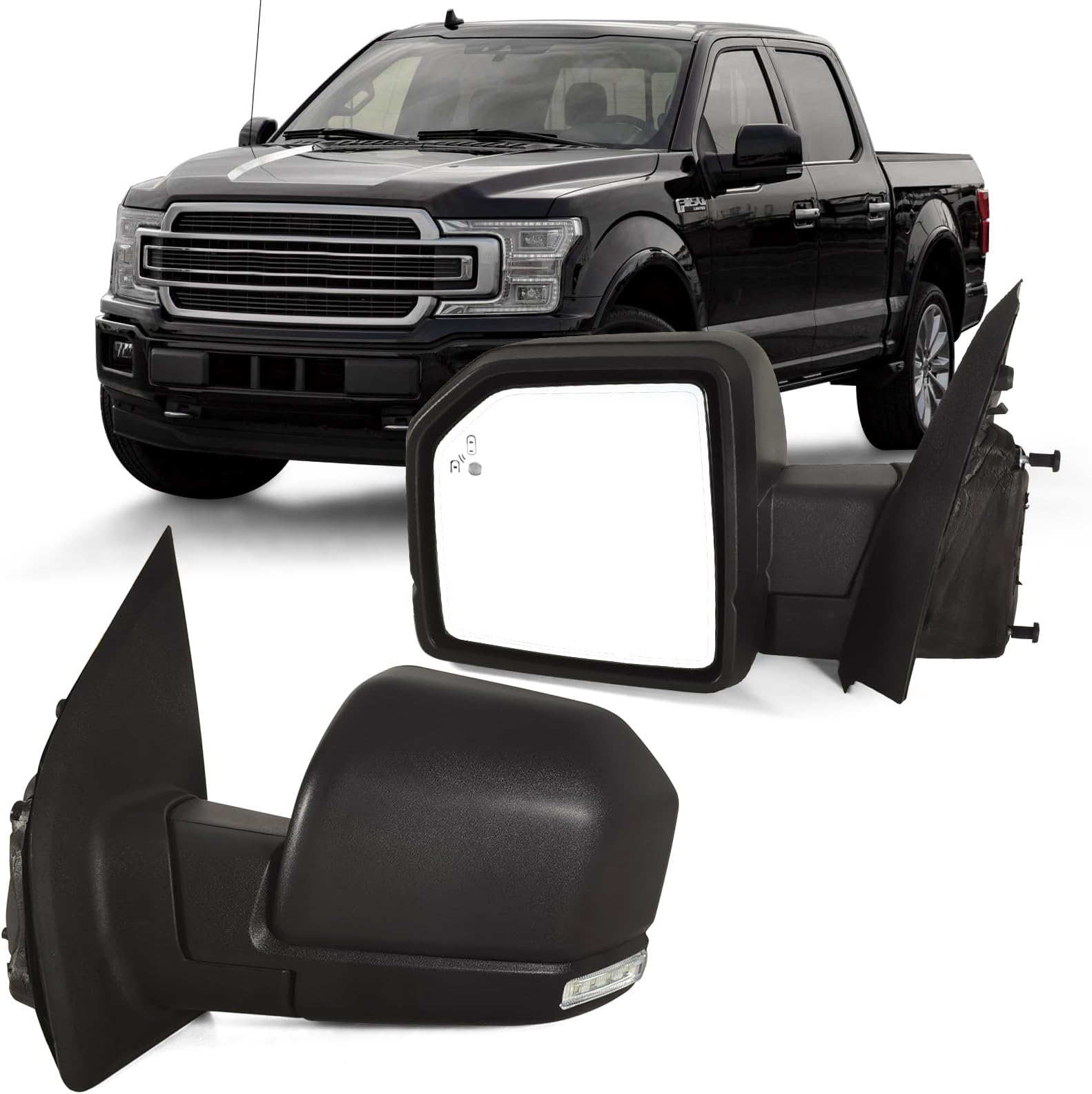 Left Driver Door Mirror with Power Glass,Heated, Puddle Lights,Clearnce Lamp，Blind Spot Detection and Manual Folding Fits 2015-2020 Ford F150 Replace FL3Z17683FA(11Pins)
