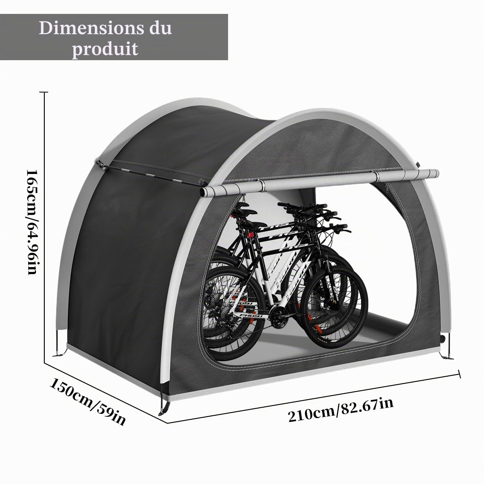 Abri Velo Exterieur, Housse Velo Extérieur Protection pour 2-4 Vélos, Cabanon Jardin, Abris de Jardin, Abri Moto, Cabane Imperméable et Anti-UV, Tente Rangement Carport, 210 x 150 x 165 cm