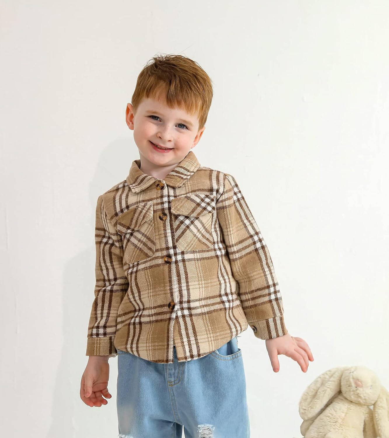 YOUNGER TREE Toddler Baby Boys Girls Jacket Plaid Flannel Long Sleeve Button Down Shacket Kids Boy Coat Fall Winter Top