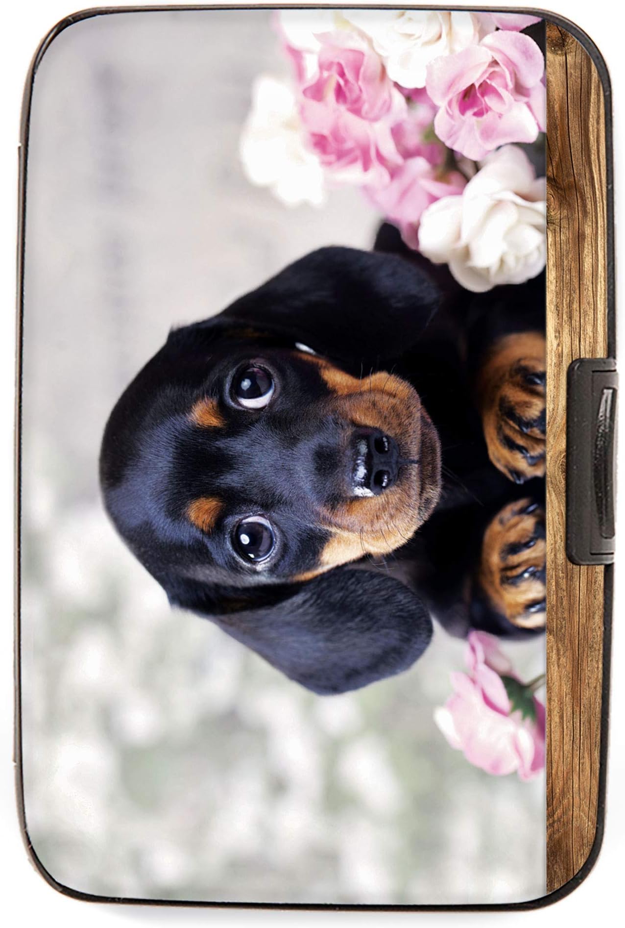 Dachshund Puppy Flowers RFID Secure Theft Protection Credit Card Armored Wallet