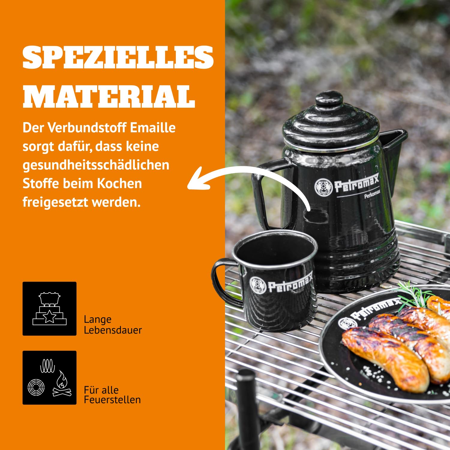 Petromax Perkomax Perkolator, Kaffee & Teekanne, emailliert, 9 Tassen, für Camping & Herd - 1,5 Liter schwarz