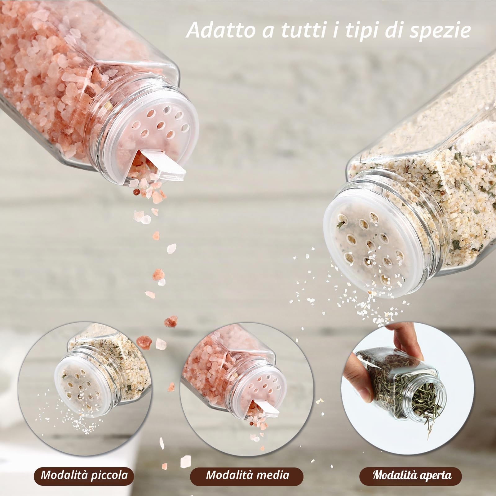 Barattoli per spezie in vetro e legno, quadrati, 24 × 120 ml Set di contenitori per spezie con coperchi in legno di acacia, etichetta