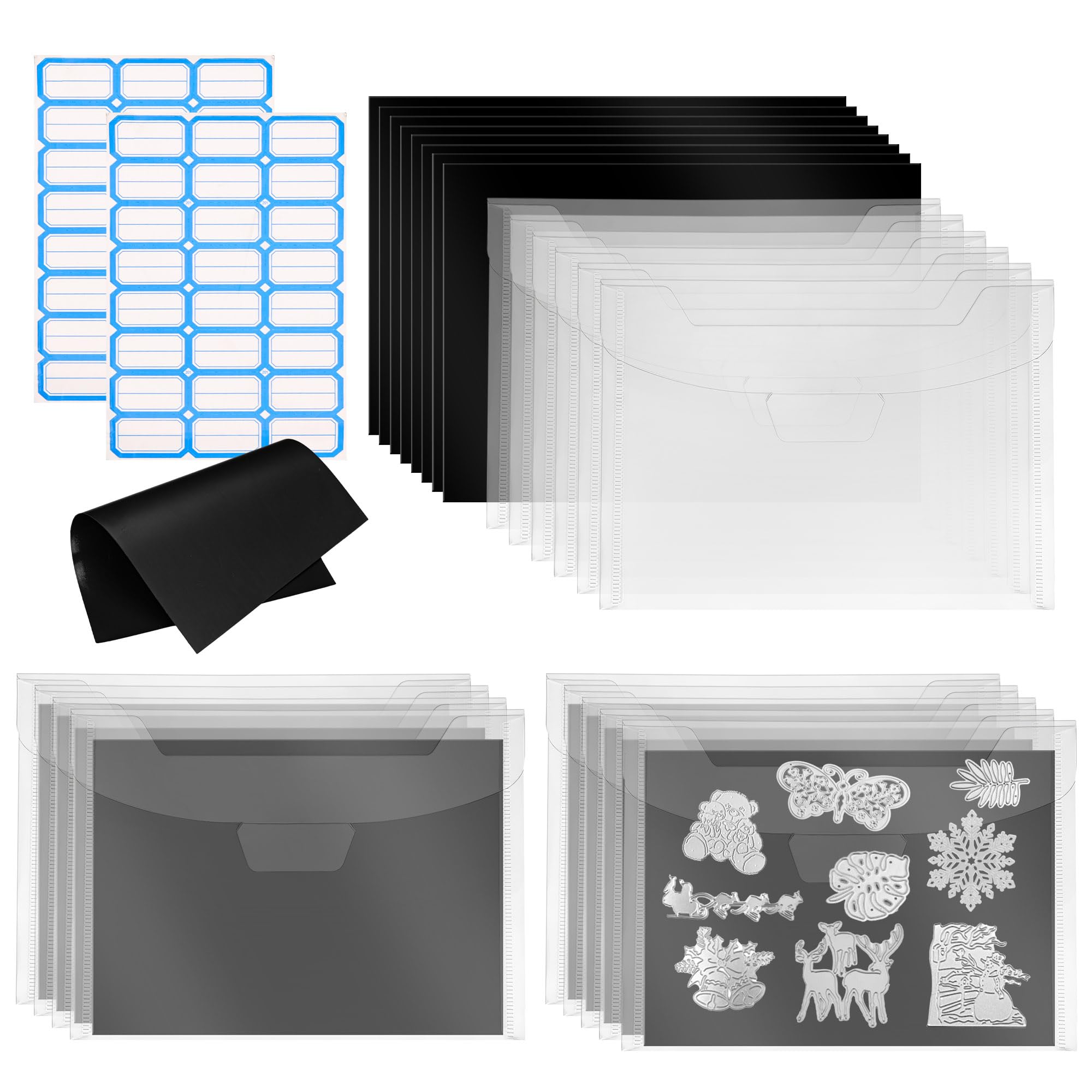 40 PCS Rubber Magnetic Sheets with Stamp and Die Cut Storage Bags, 0.3mm Thickness Magnetic Sheets for Die Storage, Craft Storage Set for Card Making Cutting Dies Stencil Storage