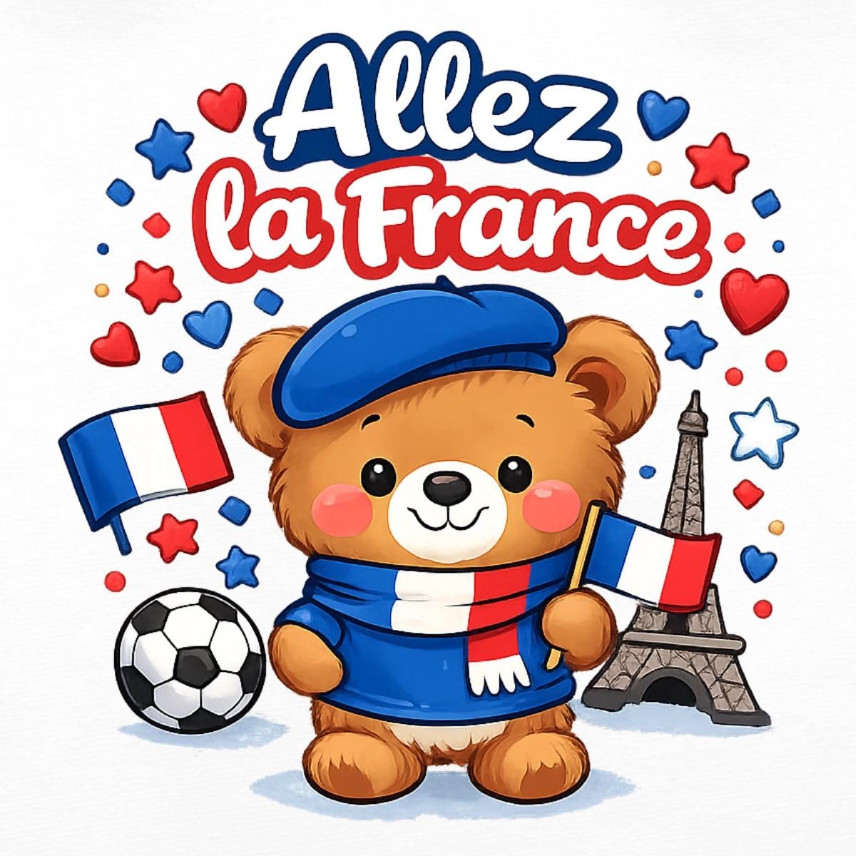 Allez la France Football Supporter Body Bébé Bio Manches Courtes Contrasté