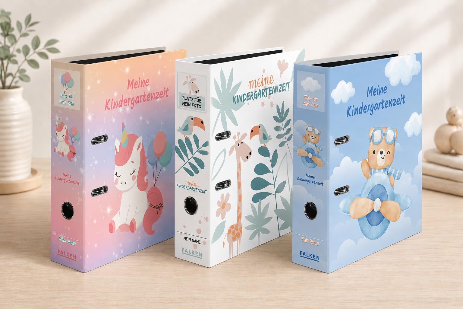 FALKEN 6 raccoglitori scuola materna A4 dorso 8 cm assortiti | Made in Germany con tasca, raccoglitore per asilo e portfolio bambini