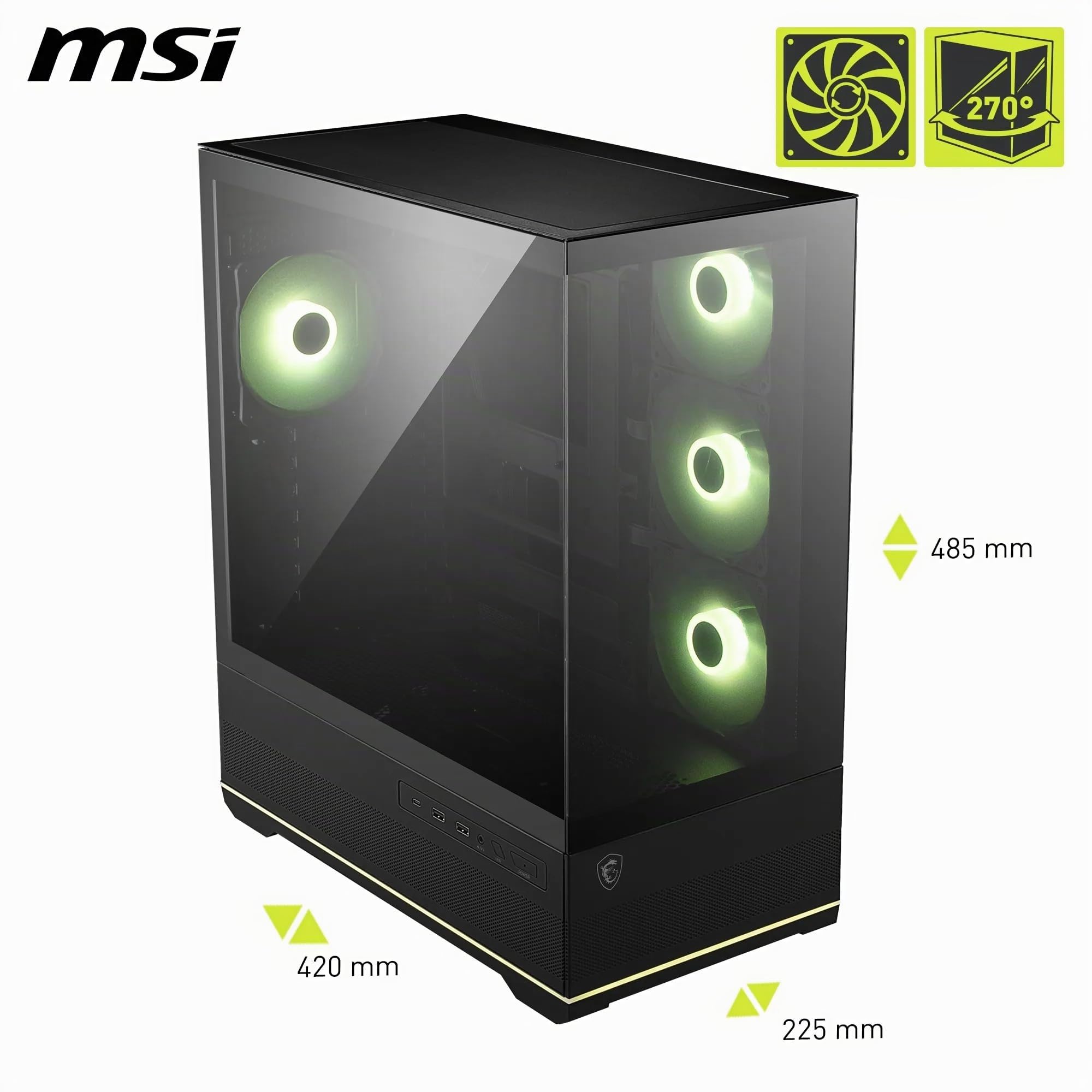 MSI MAG PANO 110R PZ Boîtier PC Moyen Tour - Compatible avec Les GPU de 400 mm de Long, filtres à poussière, USB Type-C 20 GB/s, Compatible Cartes mères ATX et Micro ATX à connecteurs arrière