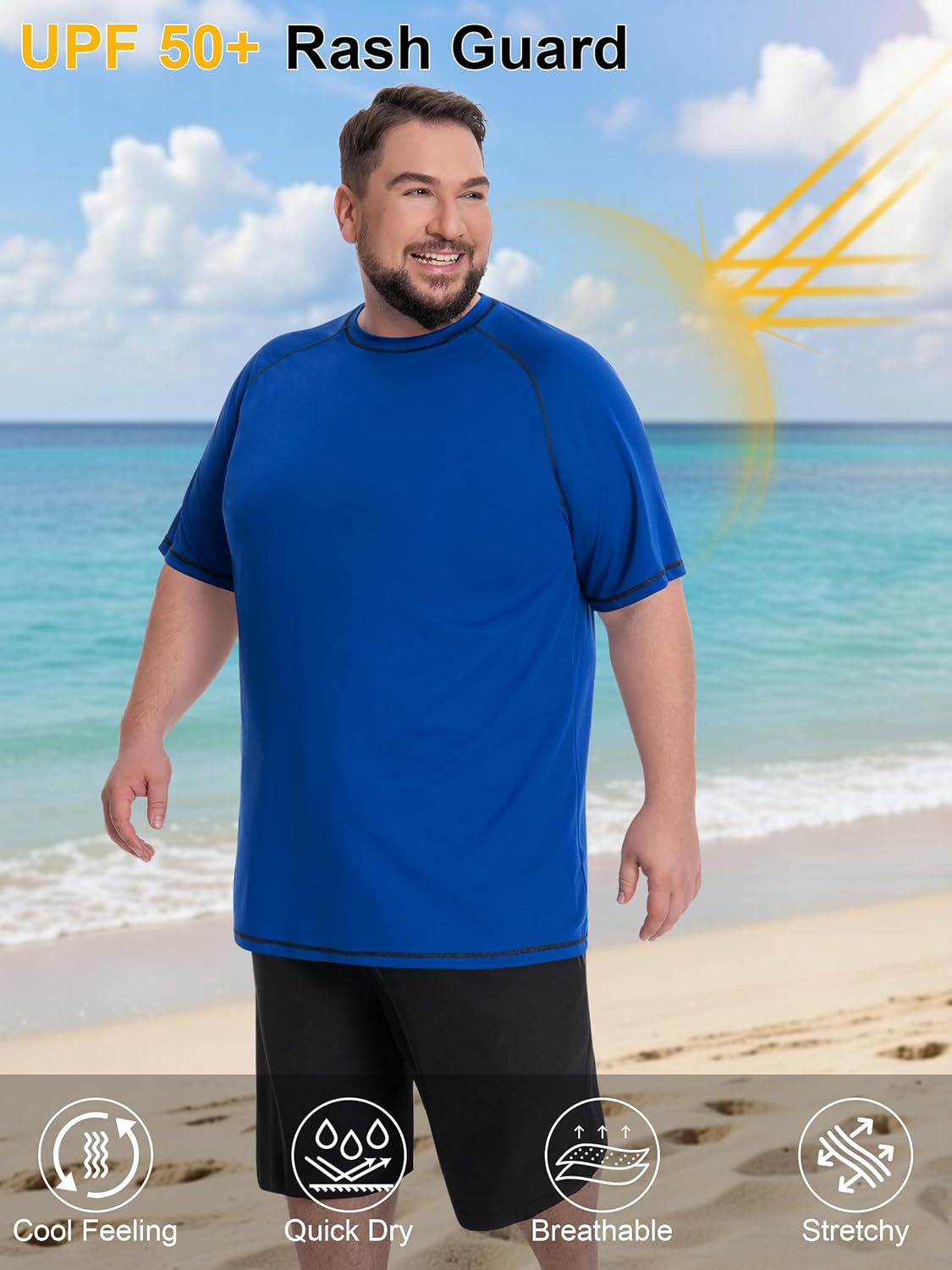 Mens Big and Tall Swim Shirt UPF 50+ Rash Guard Sun Protection Short Sleeve Quick Dry Fishing T-Shirt(2XL-8XL)