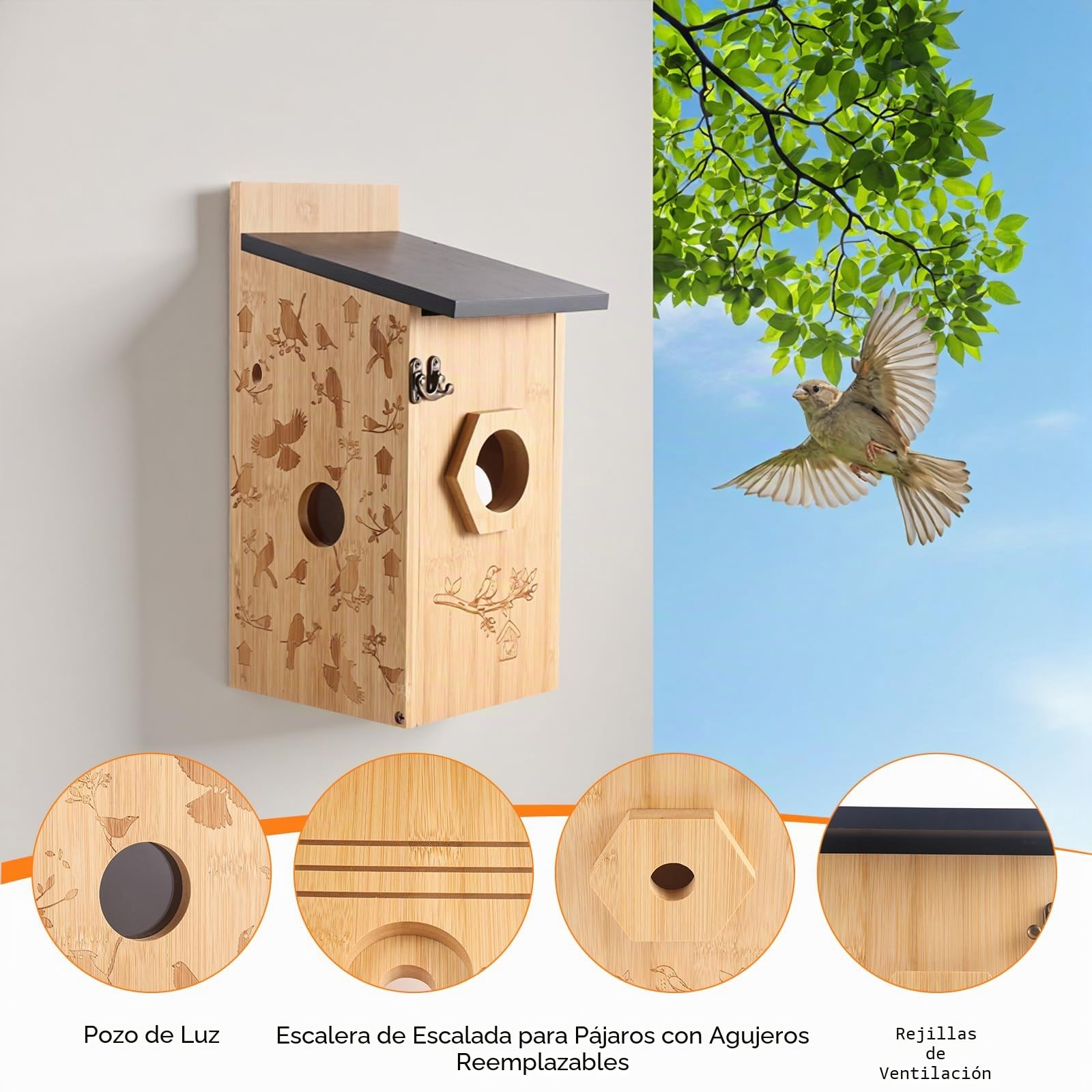 Pajarera con cámara solar 3K, nido para pájaros para exteriores, resistente a la intemperie, 2,4 G WiFi y notificación de aplicación, grabación de vídeo/foto y detección de movimiento, observa la