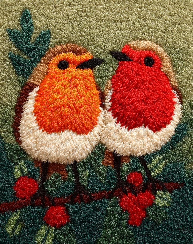 FWRTYCB 3D Latch Hook Rug Kit Christmas Robin Birds Xmas