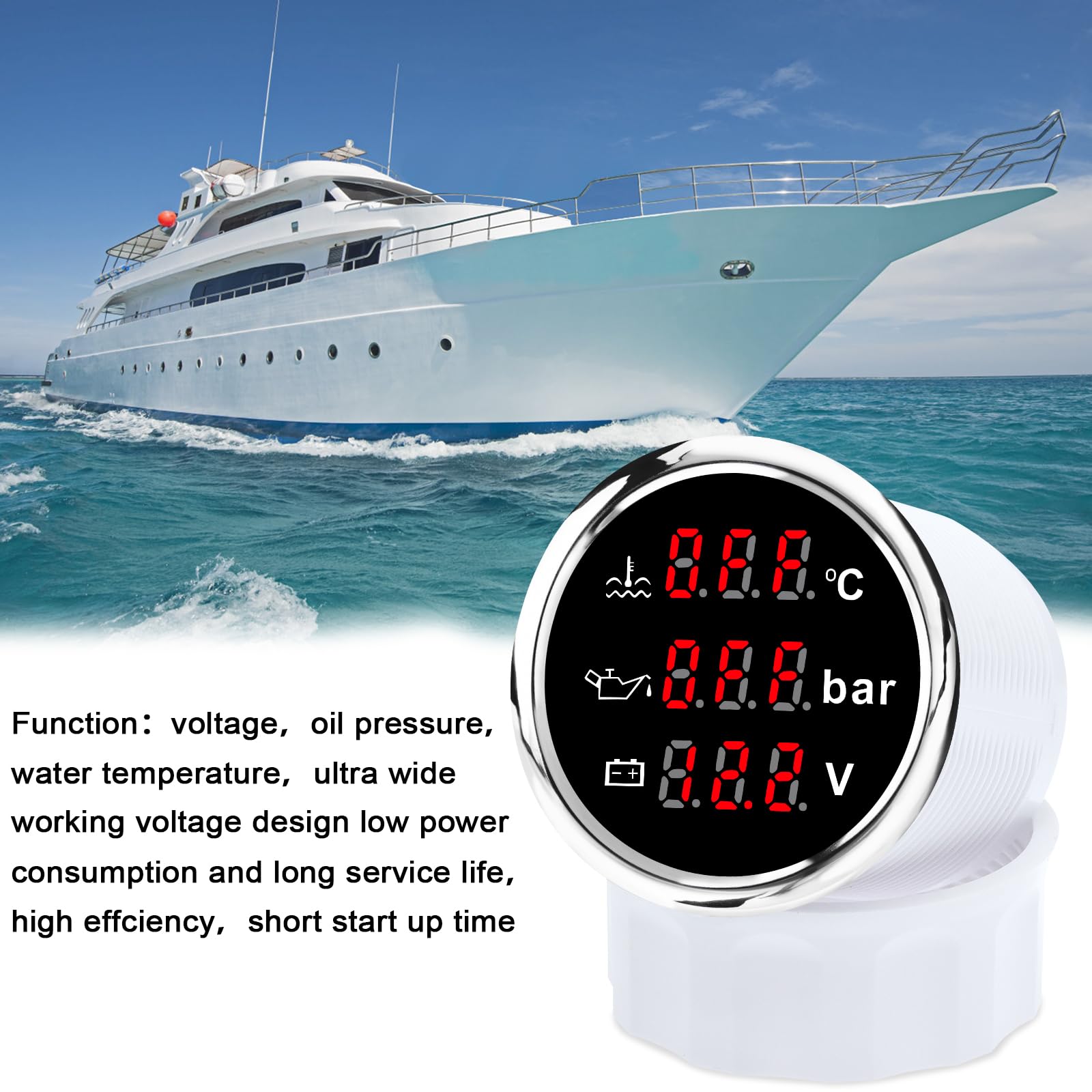 Geloo 3 in 1 52 mm Voltmetro Indicatore Temperatura Acqua Misuratore Pressione Olio 9-32V IP67 Impermeabile