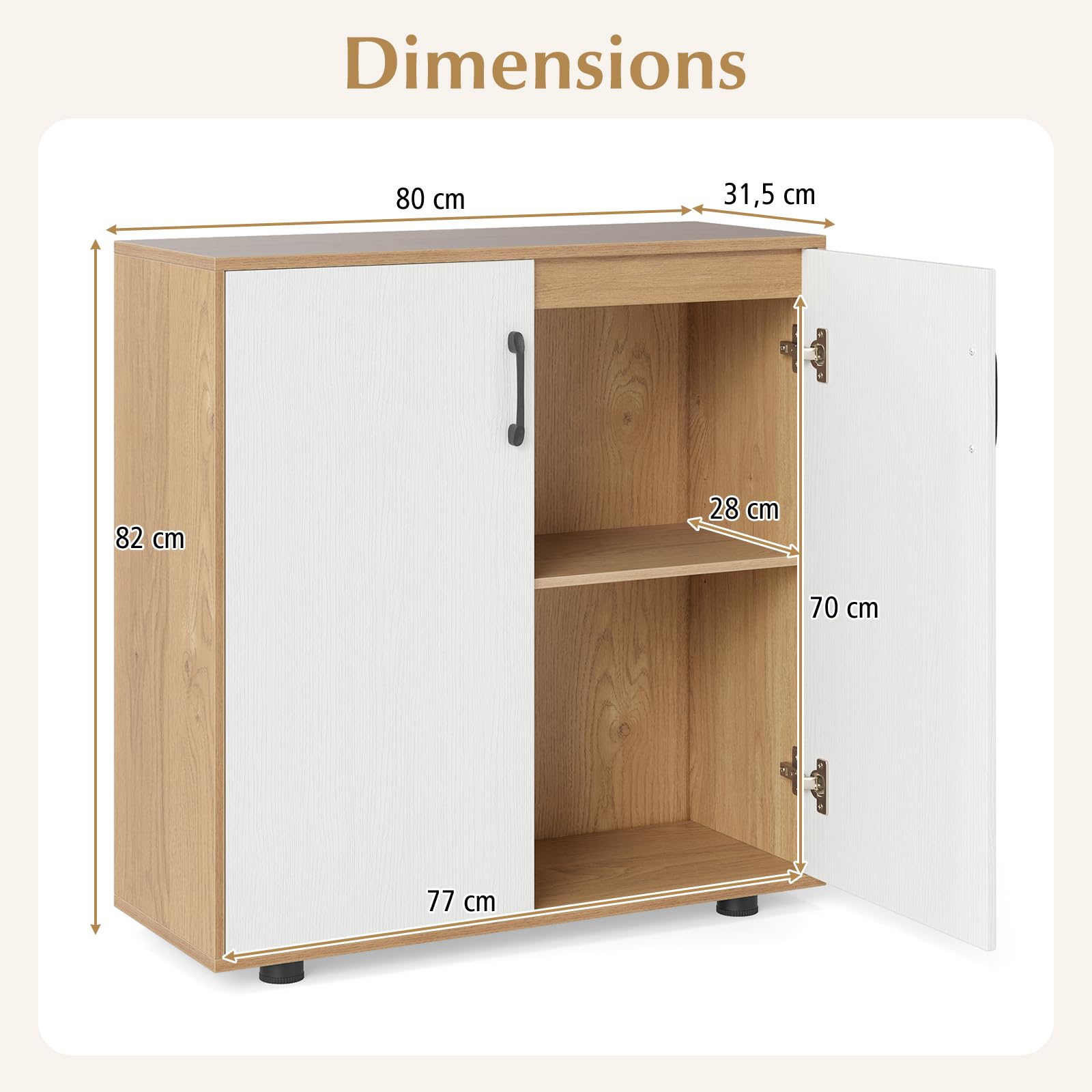 GIANTEX Credenza cucina armadio a 2 ante mobile cucina basso con ripiano regolabile a 5 posizioni, 2 kit anti-ribaltamento, armadio per soggiorno, ingresso, 80 × 31,5 × 82 cm (Naturale)