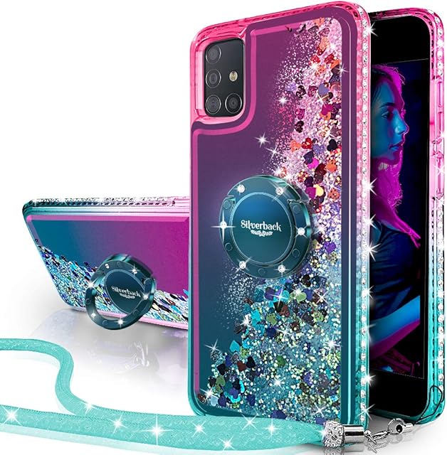 Miss Arts Galaxy A51 4G Case, [Silverback] Moving Liquid Holographic Glitter Case With Kickstand, Girls Women Bling Diamond Ring Slim Protective Cover for Samsung Galaxy A51 4G -Green