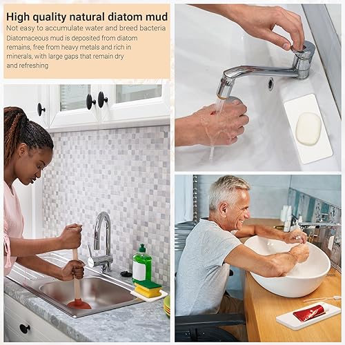 Miniatura 5 de Lallisa Posavasos de diatomita absorbentes de agua con diseño ranurado, bandeja de diatomita blanca para jabón, cocina, baño, botella, ducha,