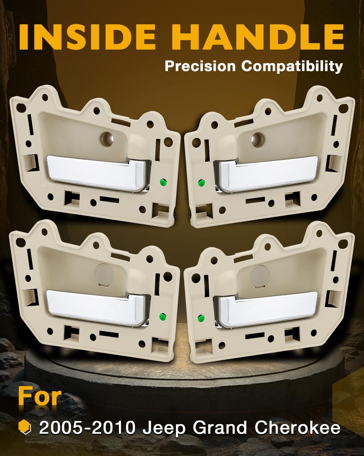 Inside Door Handle Set, Compatible with Jeep Grand Cherokee 2005-2010, Beige Interior Front & Rear Left Driver & Right Passenger Side Door Handle with Chrome Lever, Replace# 82162, 82163, 82164, 82165