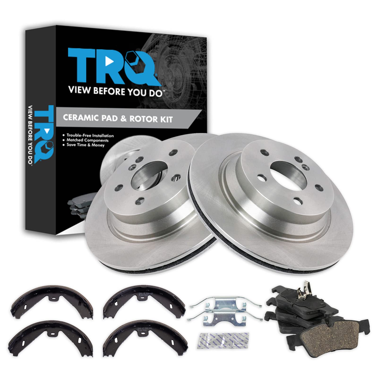 TRQ Rear Brake Pad and Rotor Set Ceramic Parking Brake Shoe
