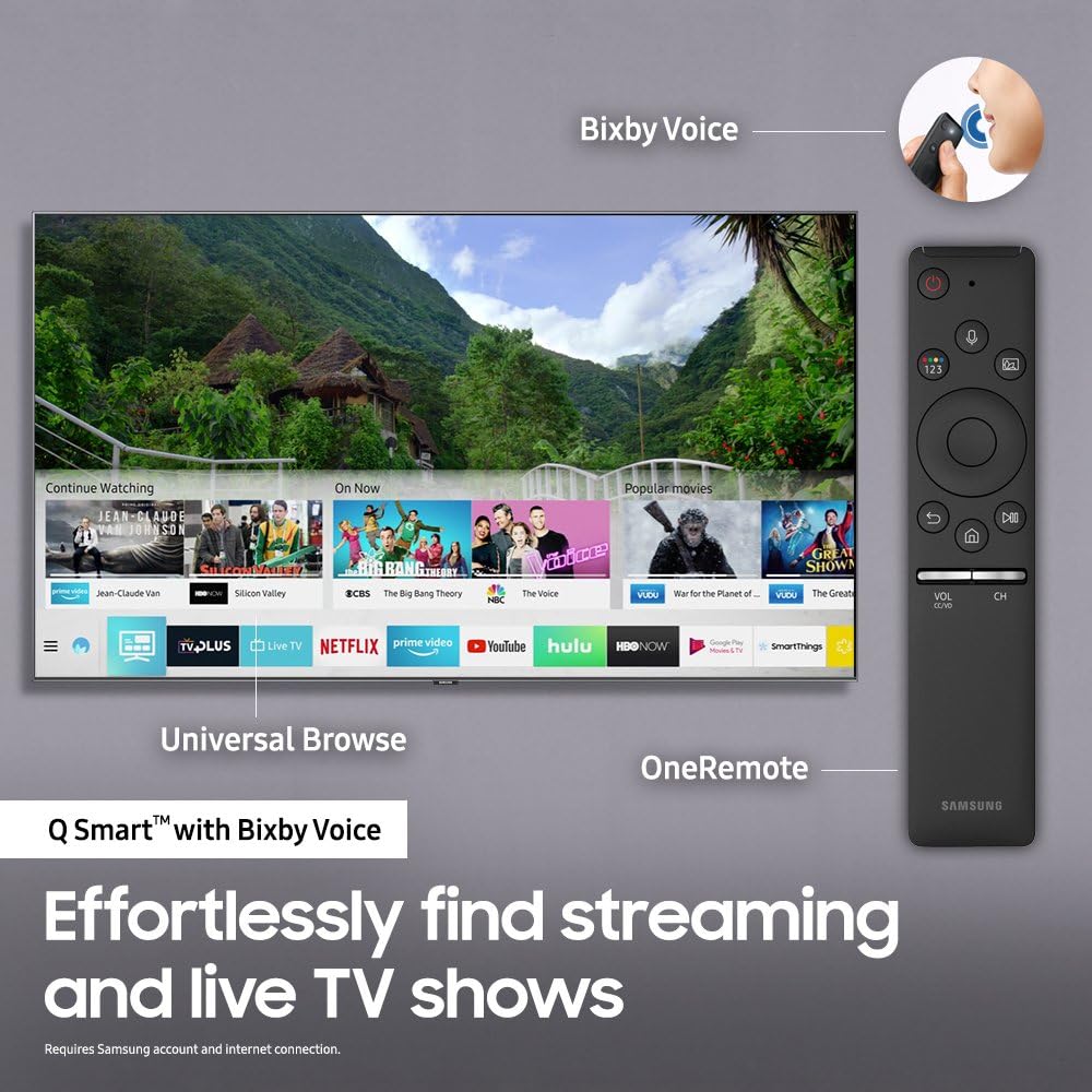 Image showing the Samsung QLED TV with Bixby Voice and OneRemote features.