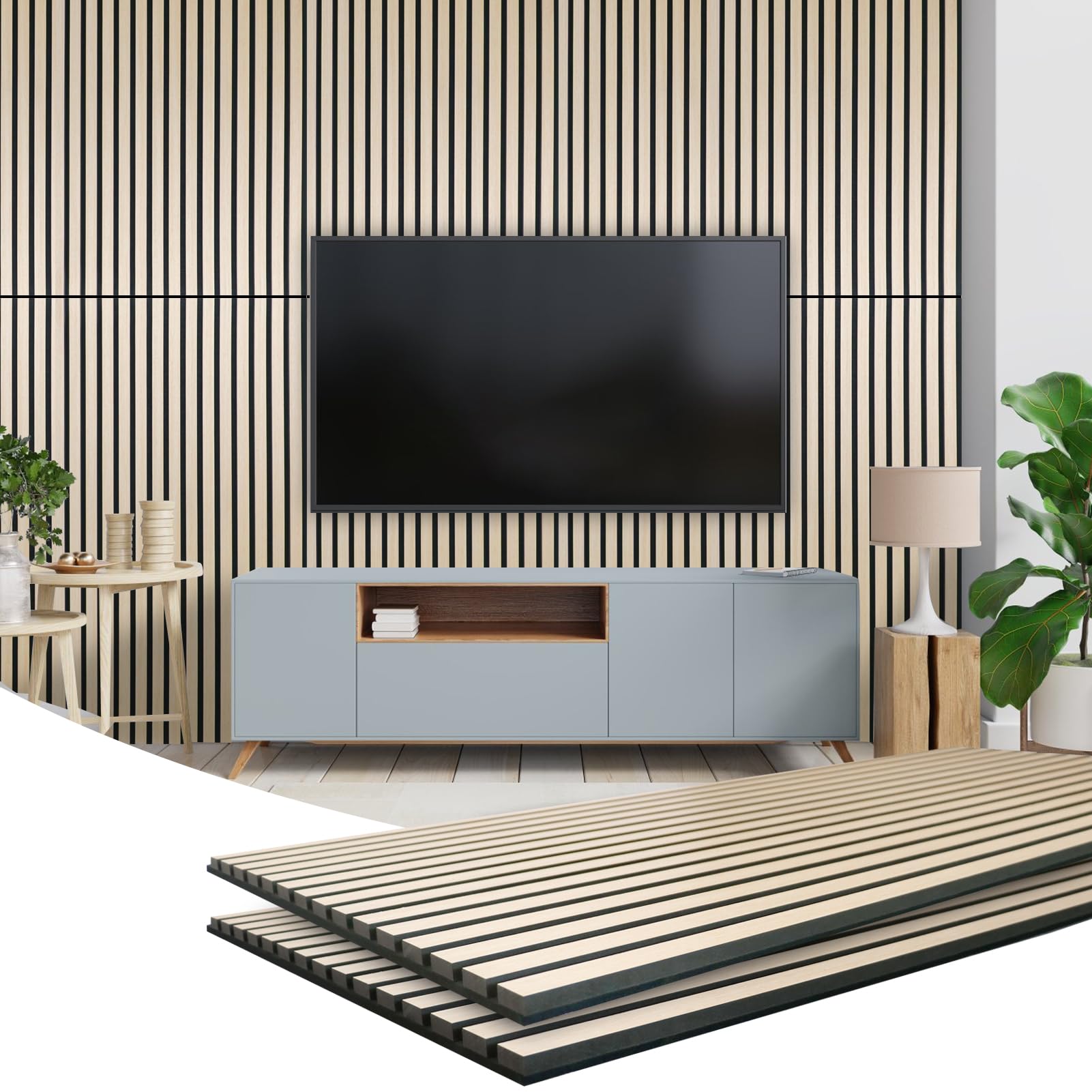 SK Studio Wood Panels for Wall and Ceiling, 47.2 x 23.6 Inch Oak Acoustic Panels Soundproof Wood Slat Wall Panel for Homes, Offices, Studios, 2 Pack