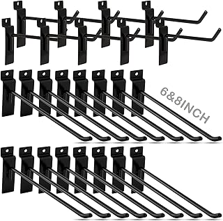 42PCS Black Slatwall Hook (21 Each 6" and 8"), Heavy Duty Slatwall Hooks & Hangers, 3/16" Dia Panel Display Hook for Commercial Retail and Exhibition, Metal Slatwall Panel Hook for Garage Gadget Store