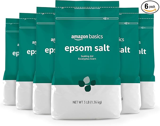 Amazon Basics Epsom Salt Soaking Aid, Eucalyptus Scented, 3 Pound (Pack of 6)