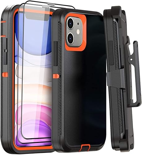 GYJ Funda para iPhone 11 con funda de clip para cinturón y 2 protectores de pantalla, protección completa, resistente, a prueba de golpes, funda