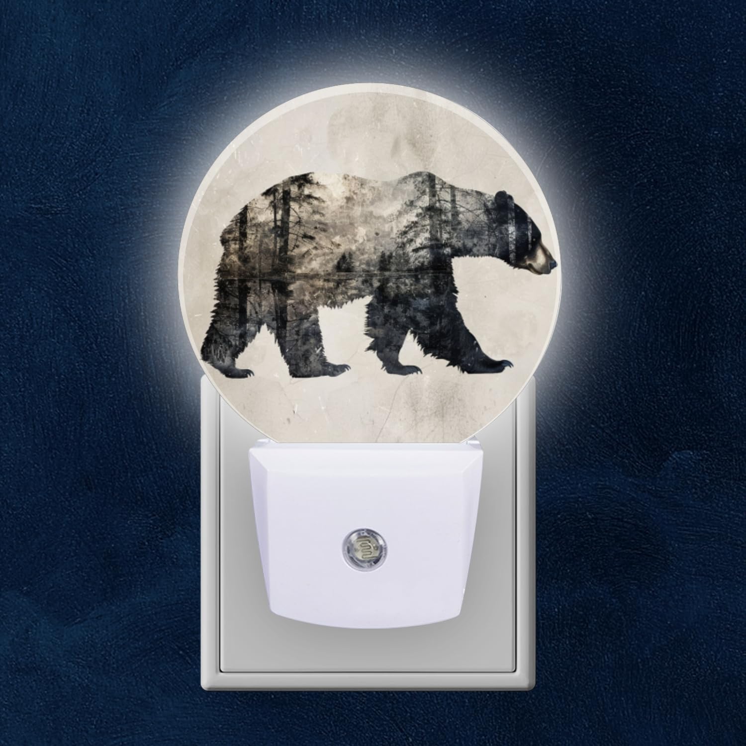 Mearafois Round LED Night Lights Lamp with Dusk to Dawn Sensor Exposure Bear with Silhouette Background Night Light