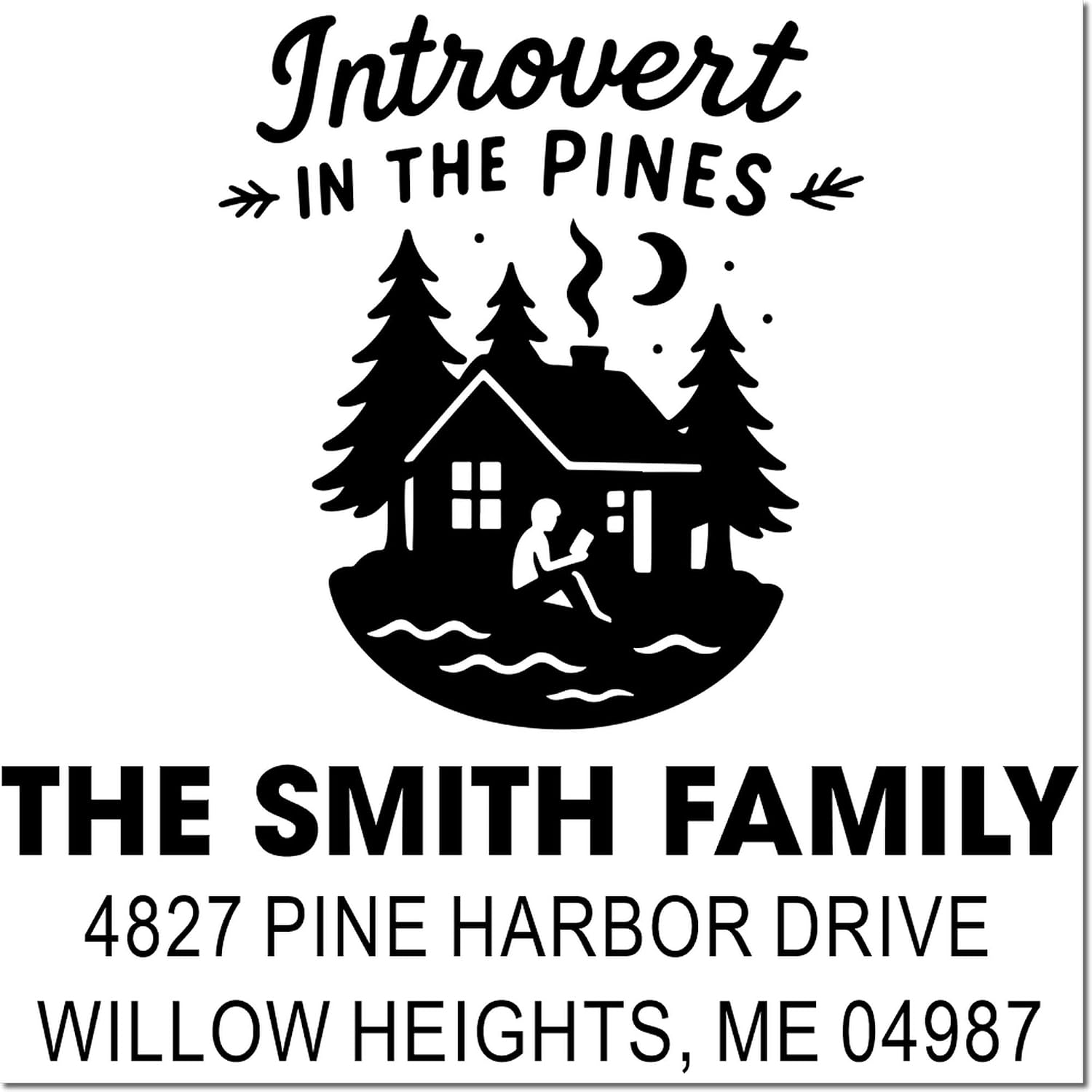 Cabin Retreat Rubber Stamp for Introverts, 1-5/8 Square, Wood Handle, Nature-Themed, Cozy Design Personalized Stationery and Crafting Tool