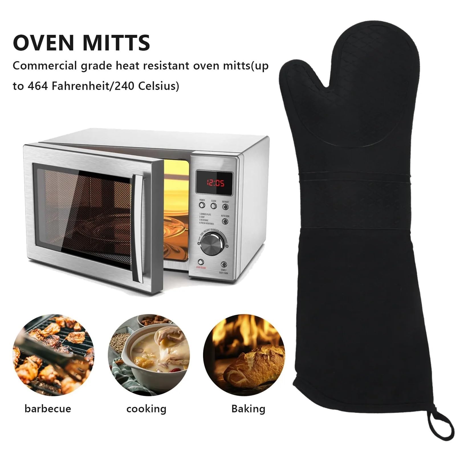 Mitaines De Four Gants de Four Professionnels en Silicone, Gants de Cuisson, Longueur coude, Gants résistants à la Chaleur pour Le Four