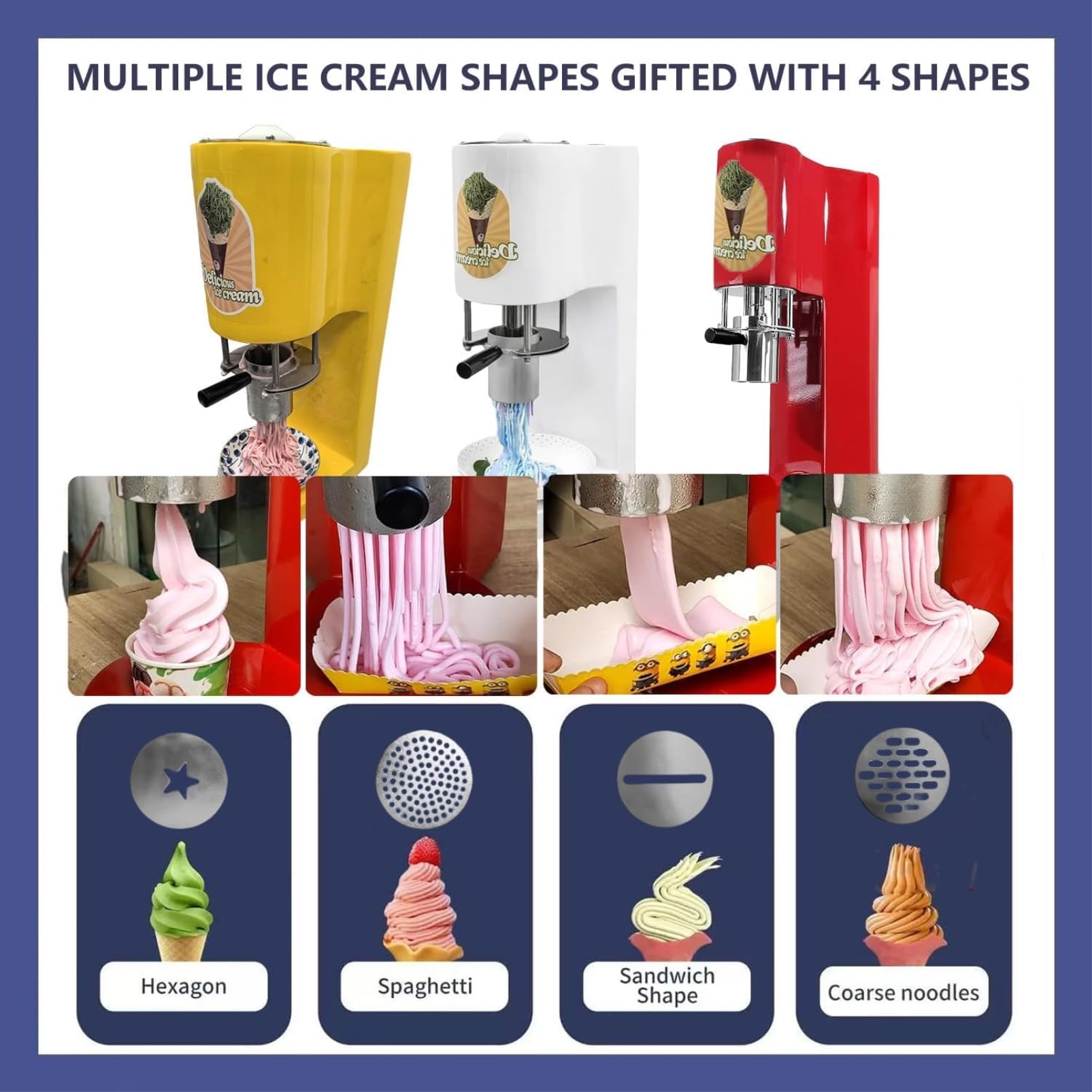 Nouvelle Machine à Glace à Spaghetti Italienne pour Commercial/Maison, Machine à Glace Polyvalente 4-en-1 avec 4 moules, capacité 420 ML, pour Gelato & amp; Boutiques de Desserts