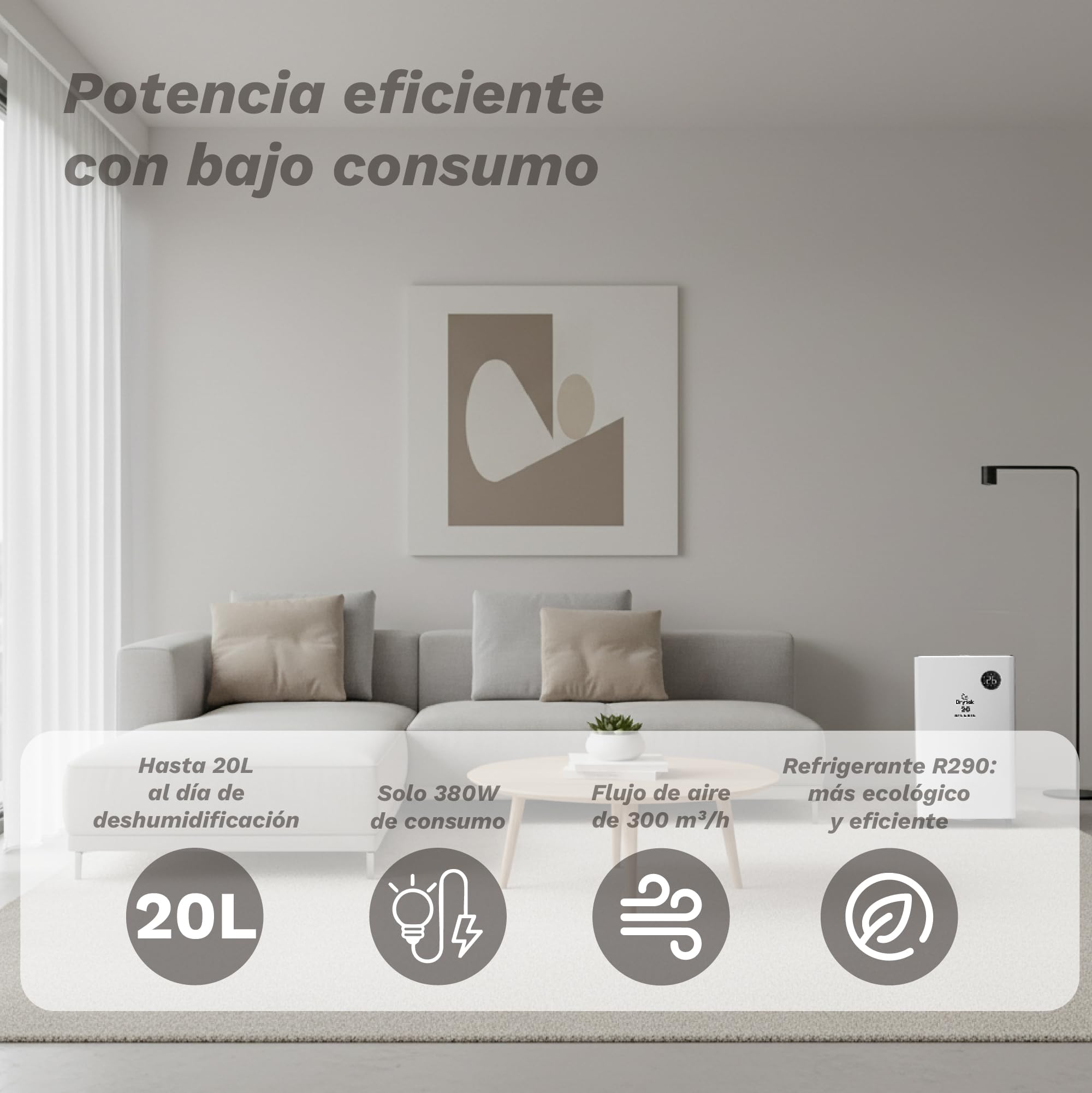 Grunkel Drytek 20 osuszacz powietrza, 20 l/dzień, LED panel dotykowy, WiFi, 300 m³/h, zbiornik 5,5 l, 42 dB Cichy, timer