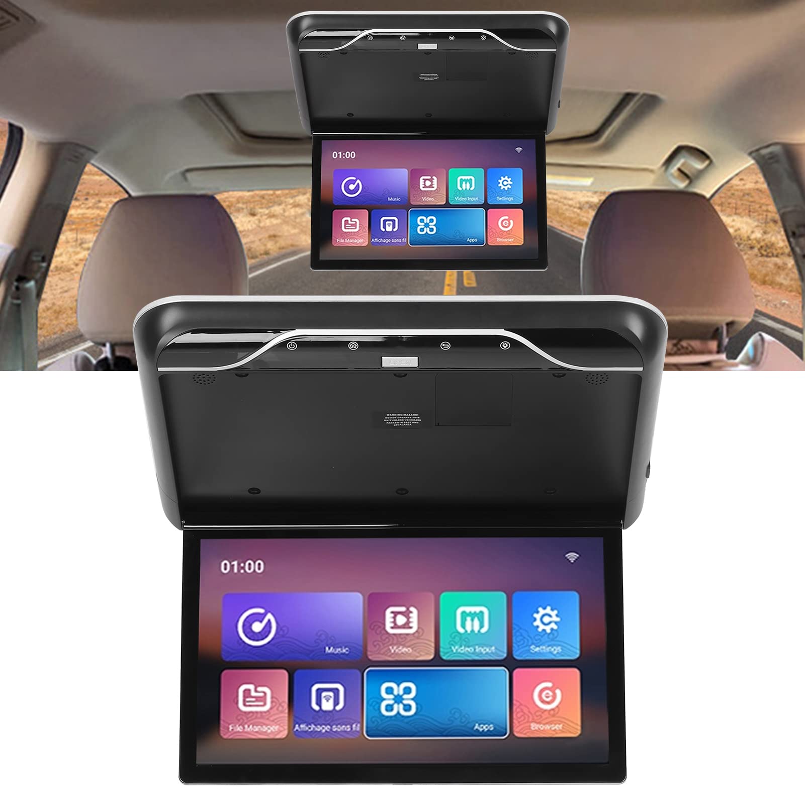 Auto-Dachmontage-Monitor, 19-Zoll-Flip-Display-Decken-TV-Hdmi-kompatibel mit Android 9.0-Fernbedienung(Schwarz)