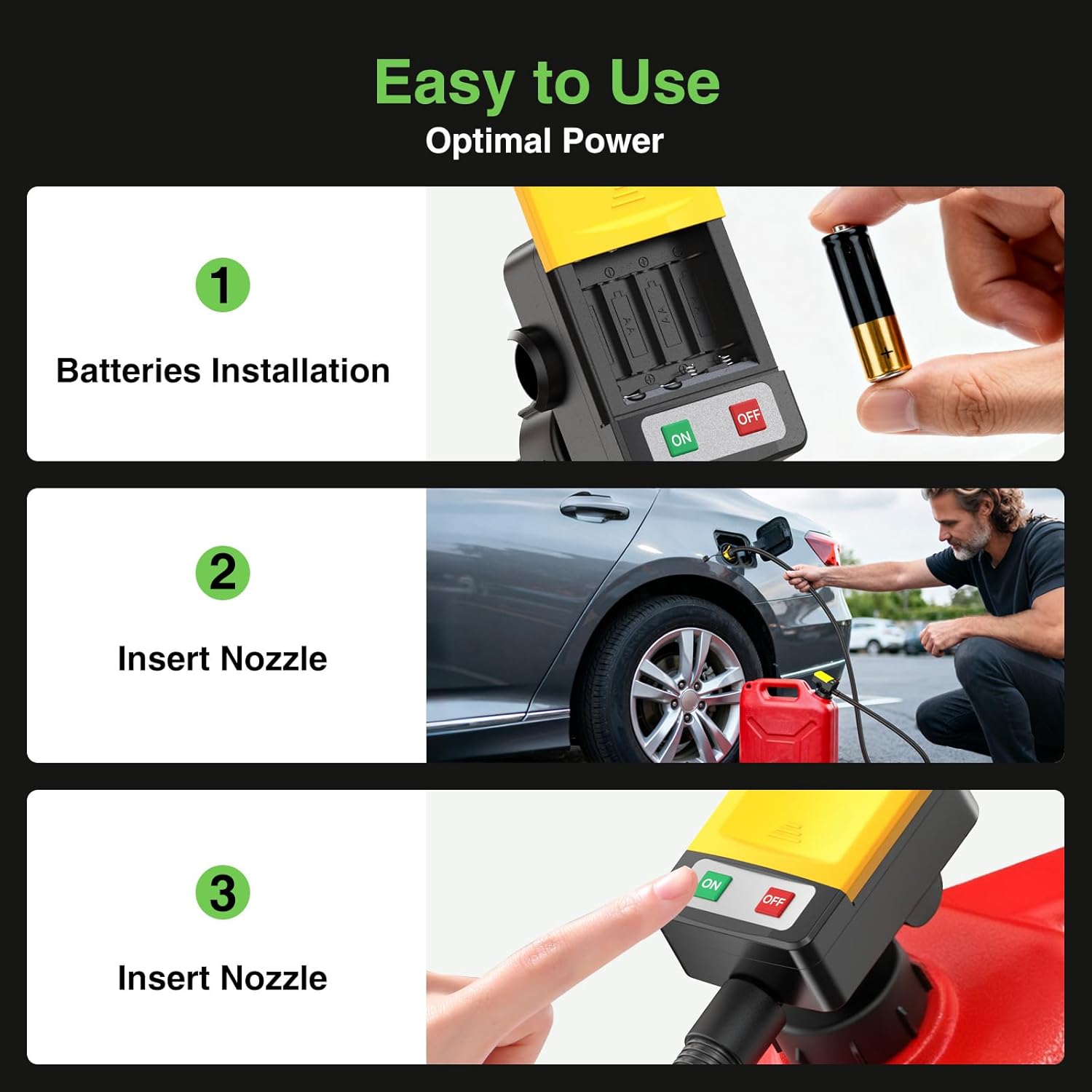 Automatic Fuel Transfer Pump: 3.2 Gallon per Min Fuel Pump, 51'' Extra Long Hose with Leak Protection, Battery Powered with Auto-stop Sensor, Gas Can Pump with 4 Adapters for Gas/Diesel/Oil