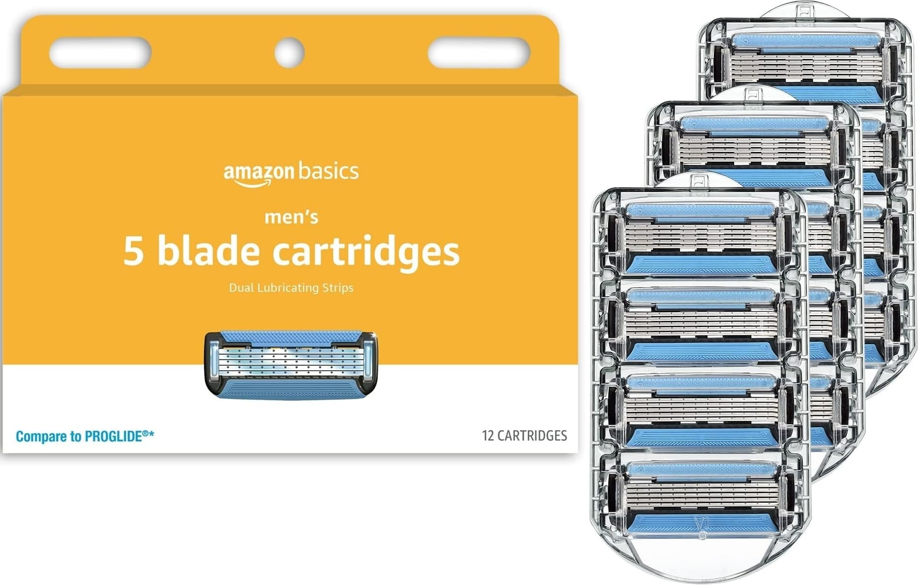 5-Blade Razor Refills for Men with Dual Lubrication, Hypoallergenic, Clean Shave, Precision Beard Trimmer, 12-Pack (Fits Amazon Basics Razor Handles only)