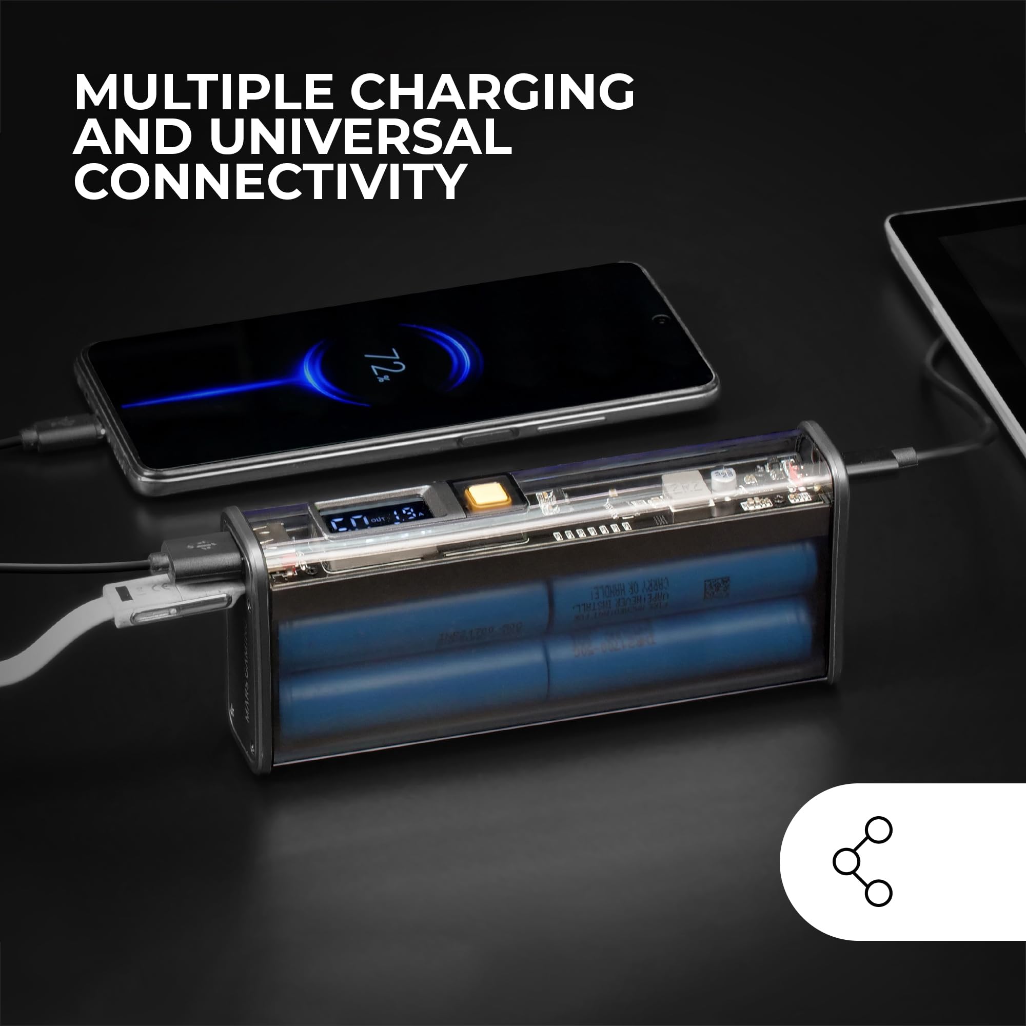 Mars Gaming MPK-20K, Power Bank 22,5 W, Batterie Samsung 20000mAh, Carica Rapida QC3.0 e PD3.0, Display con Controllo della Carica, Batteria Esterna Multi-Carica, Connettività Universale, Nero