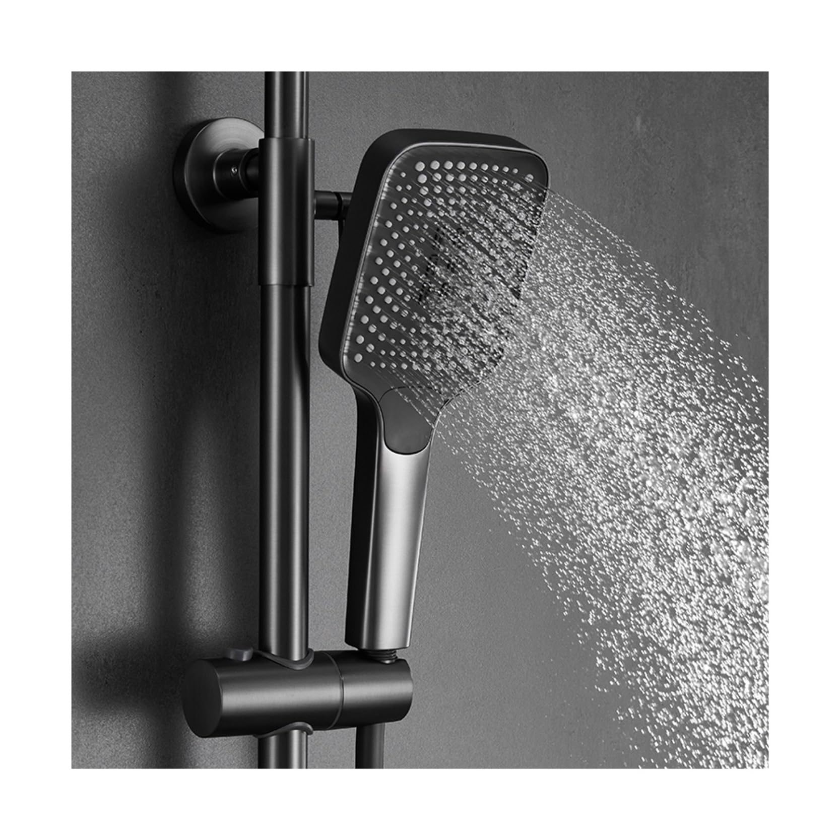 Doccia da Bagno in Ottone Grigio Canna di Fucile di Lusso, Design del Display Digitale, Uscita Acqua a Cascata, Rubinetto Doccia a Doppio Comando Freddo e Caldo(Matte Black)