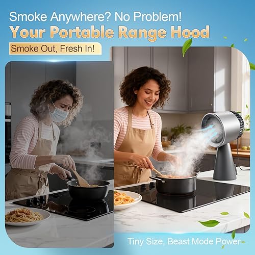 Miniatura 2 de Campana extractora portátil, ventilador de cocina con 3 velocidades, gran colección de aceite y bajo ruido, campana extractora sin conductos con