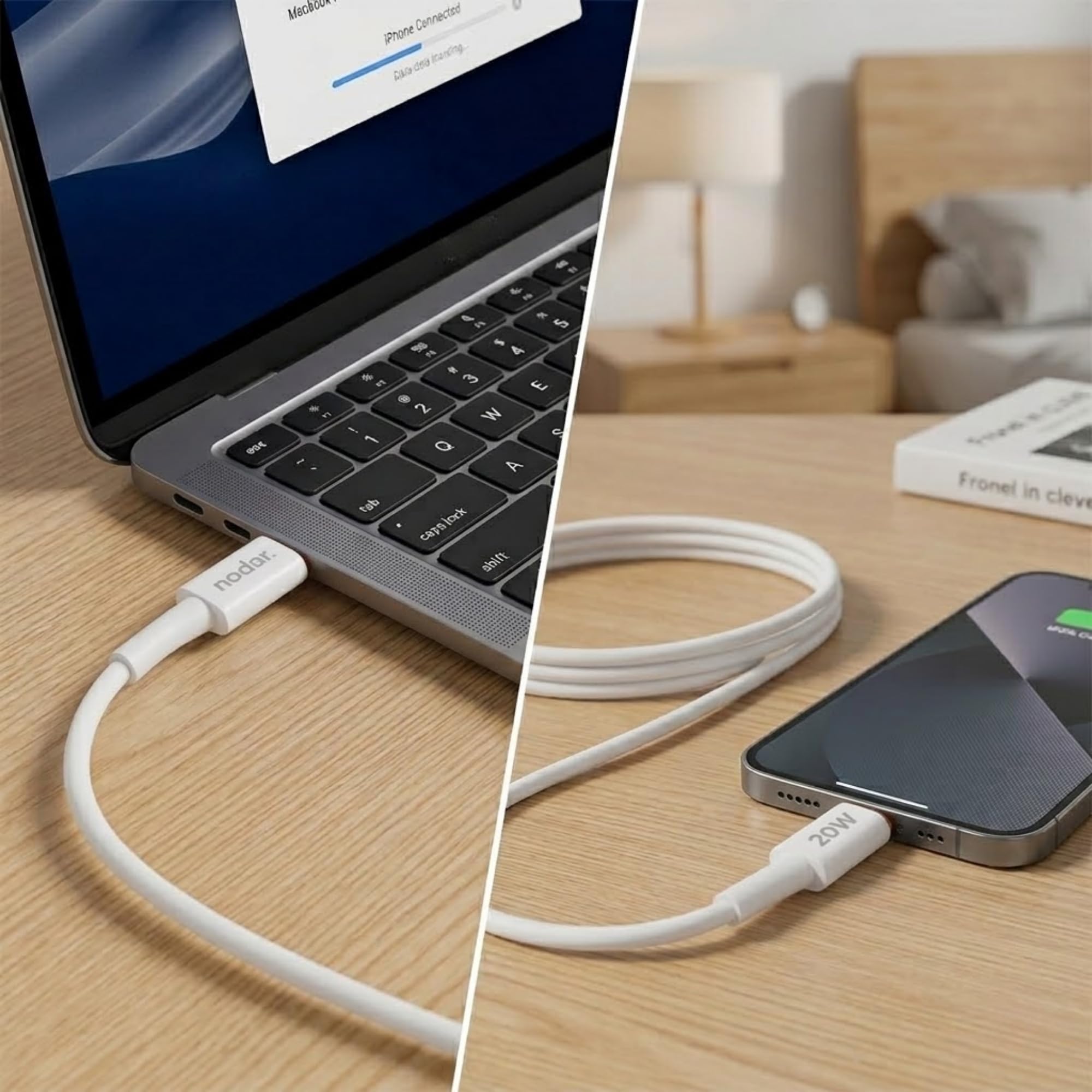Nodar 20W USB-C to Lightning Hızlı Şarj Kablosu 1 Metre PD Veri Kablosu iPhone 14, 13, 12, 11, Pro, Max, iPad Uyumlu Sağlam ve Dayanıklı TPU Yalıtım Yüksek Hızlı Veri Transferi Beyaz ND1151