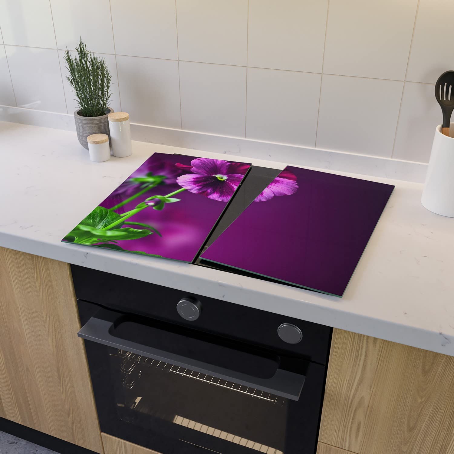 Wallario Herdabdeckplatte 2-teilig 60x52cm - Spritzschutz Aus Glas