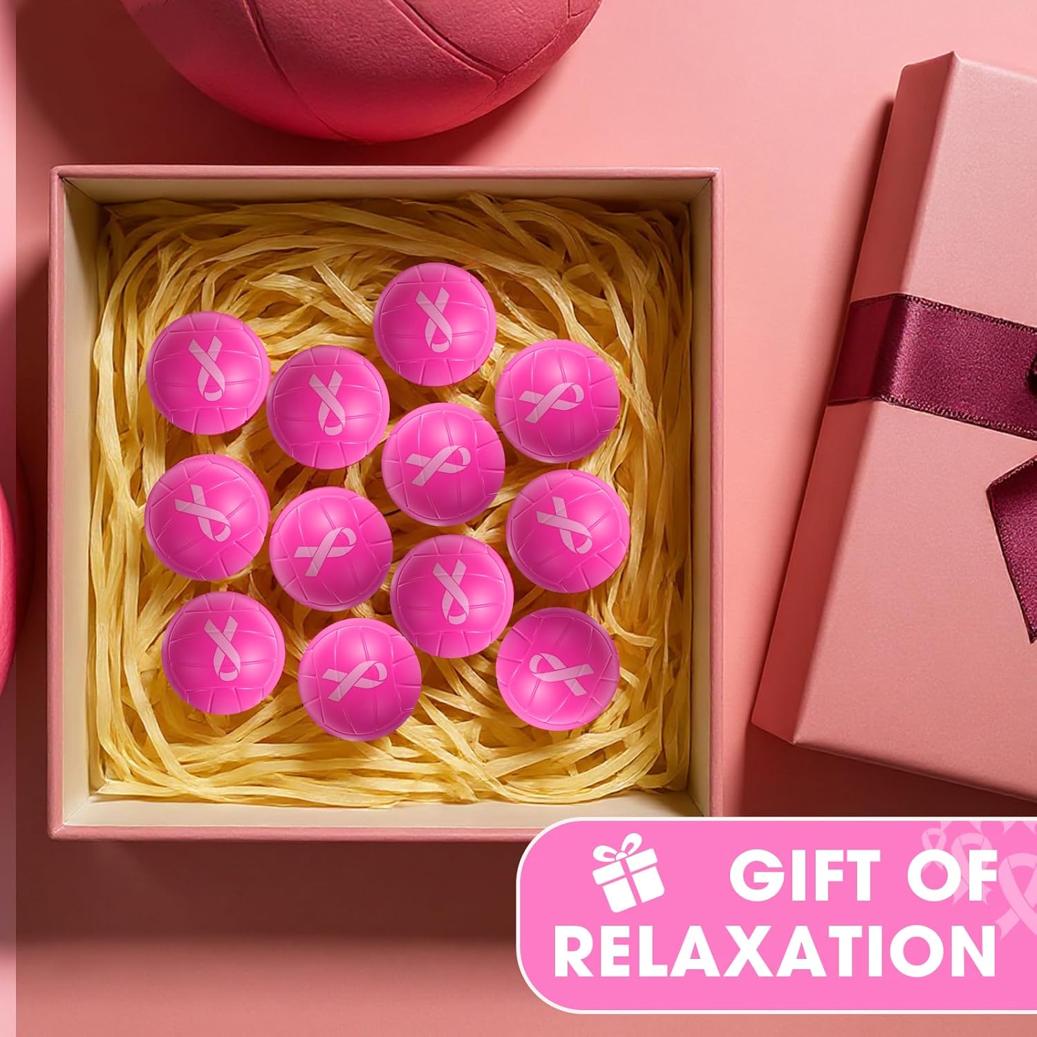 Soulchen 12 Pcs Breast Cancer Awareness Volleyball Stress Balls Pink Out Ribbon Foam Balls Sensory Fidget Toys Volleyball Party Favors Appreciation Gifts for Women Pink Out Game Event Sports Team